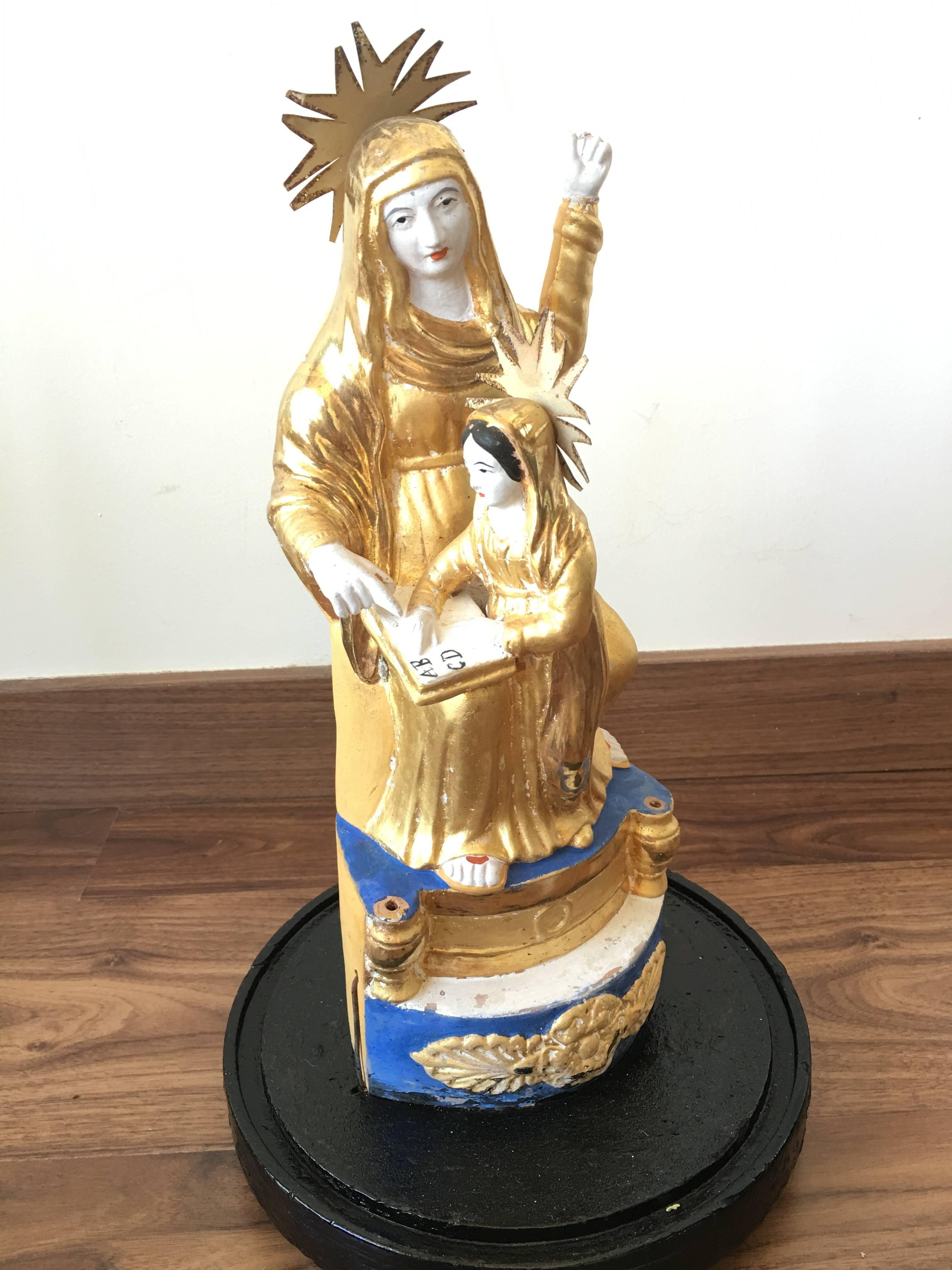 Pair of Italian Gilded Sculptures Religious in a Glass Urn 2