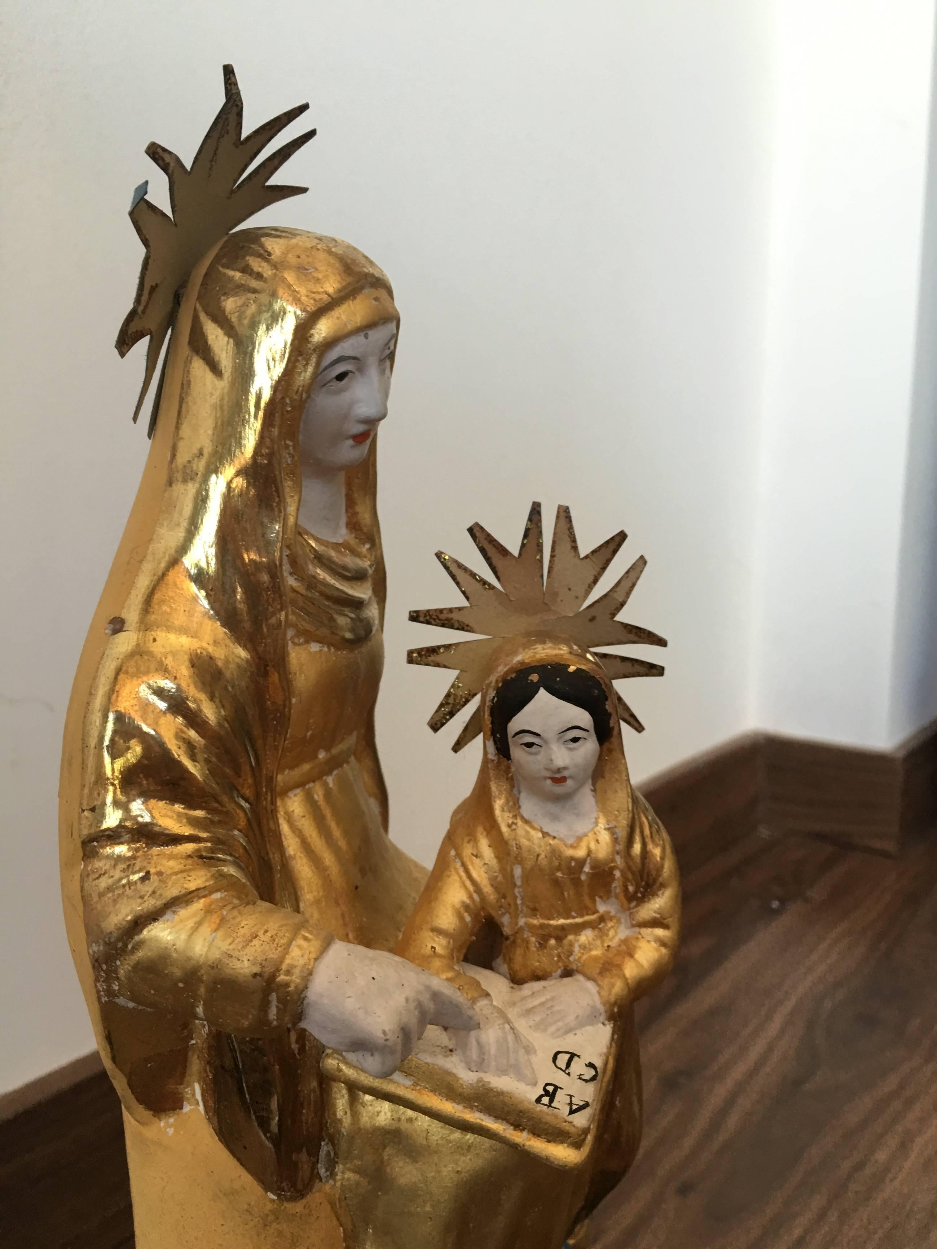 Pair of Italian Gilded Sculptures Religious in a Glass Urn 4