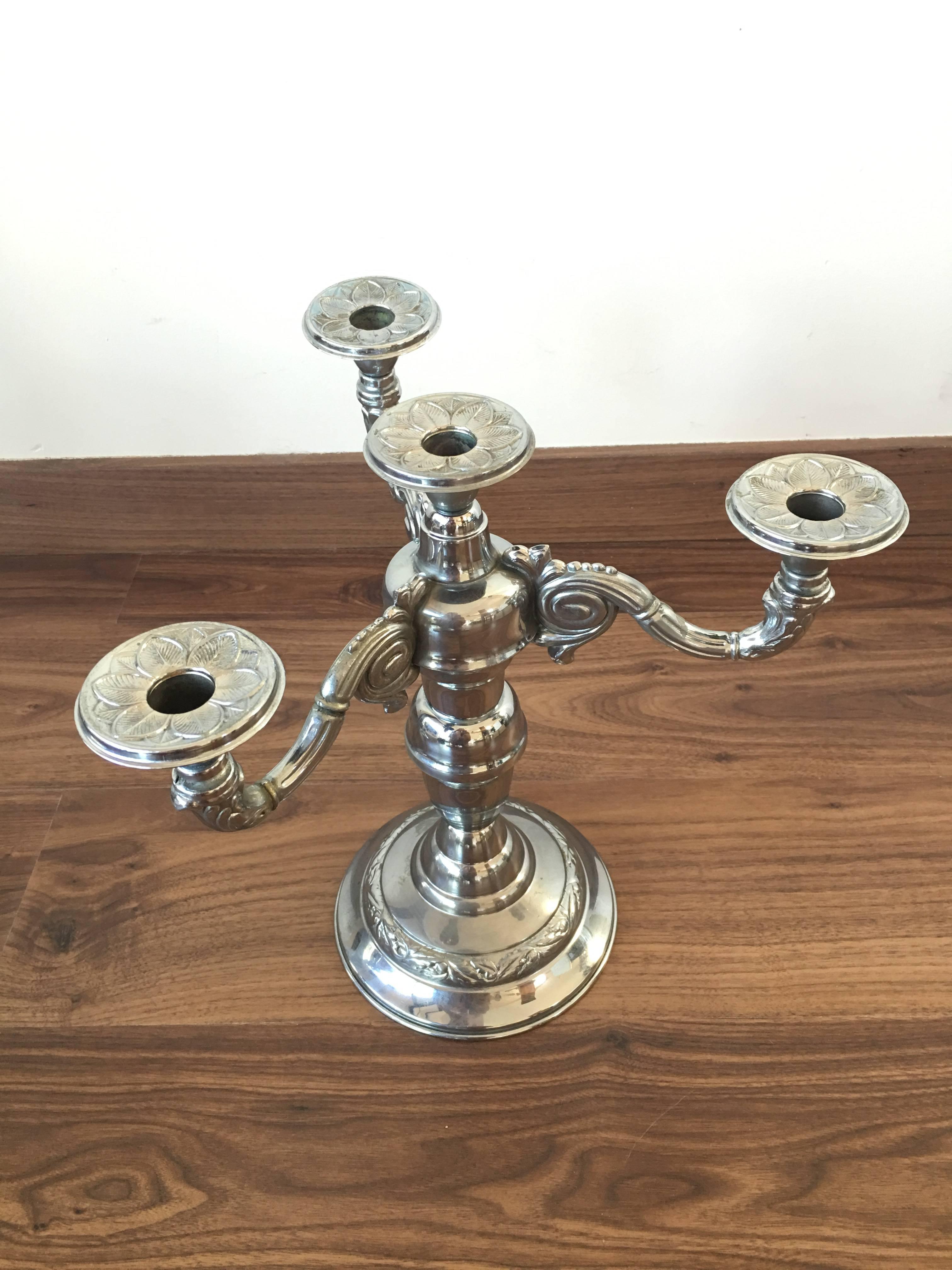 Neoclassical Pair of Four-Armed Art Deco Candlesticks, 1930s-1940s, Sweden For Sale