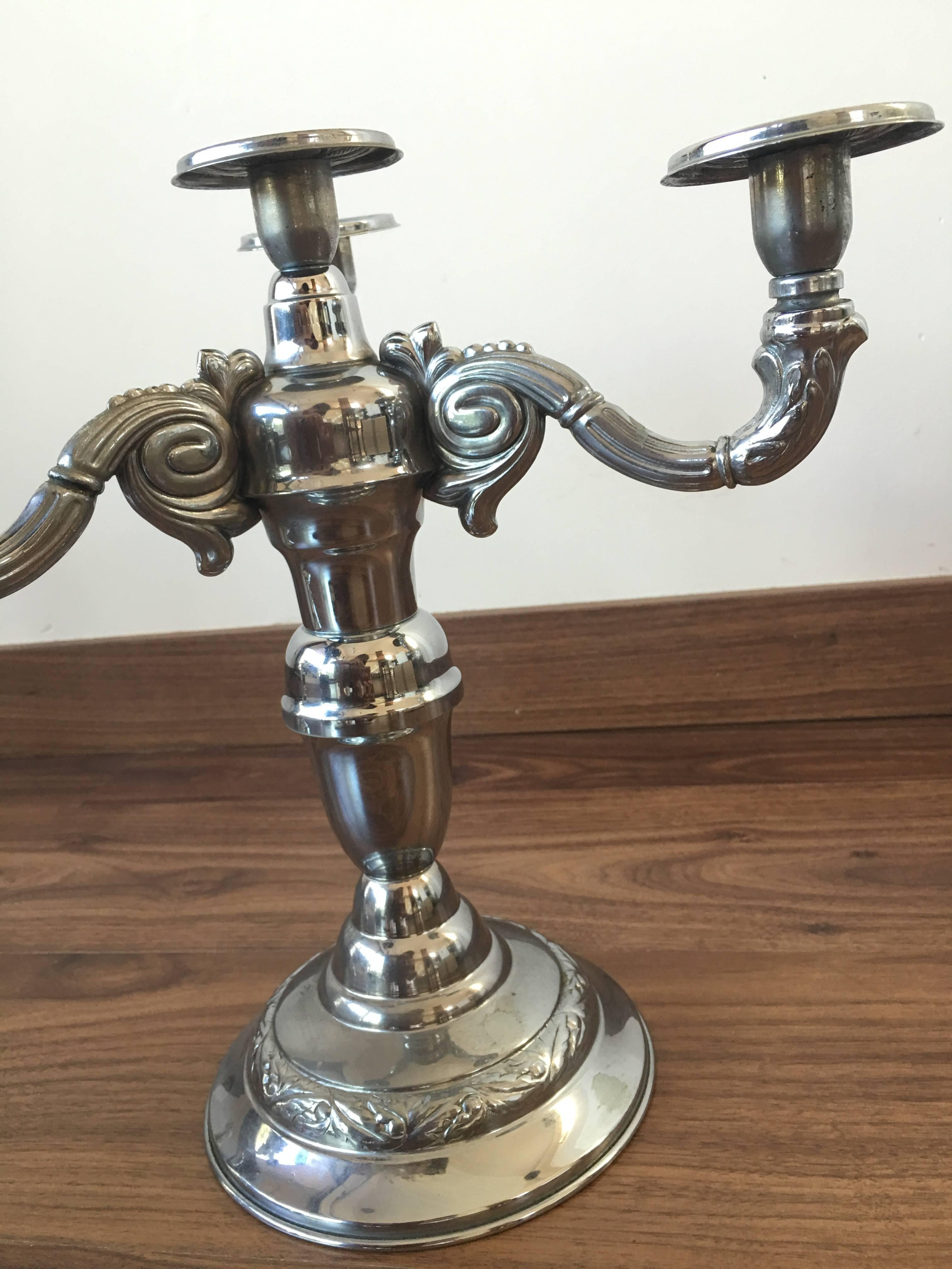 Pair of Four-Armed Art Deco Candlesticks, 1930s-1940s, Sweden In Good Condition For Sale In Miami, FL