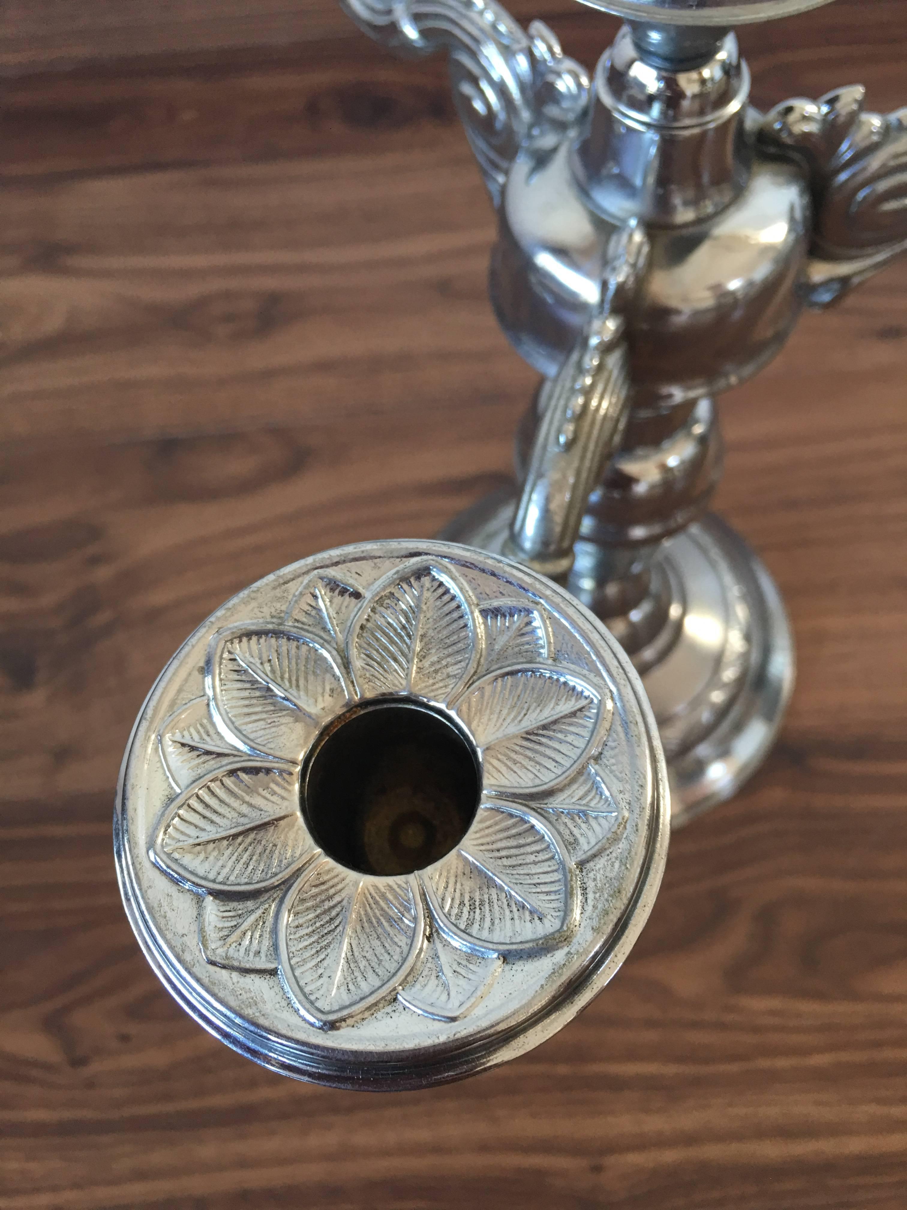 Alpaca Coppia di candelieri Art Deco a quattro braccia, anni '30-'40, Svezia in vendita