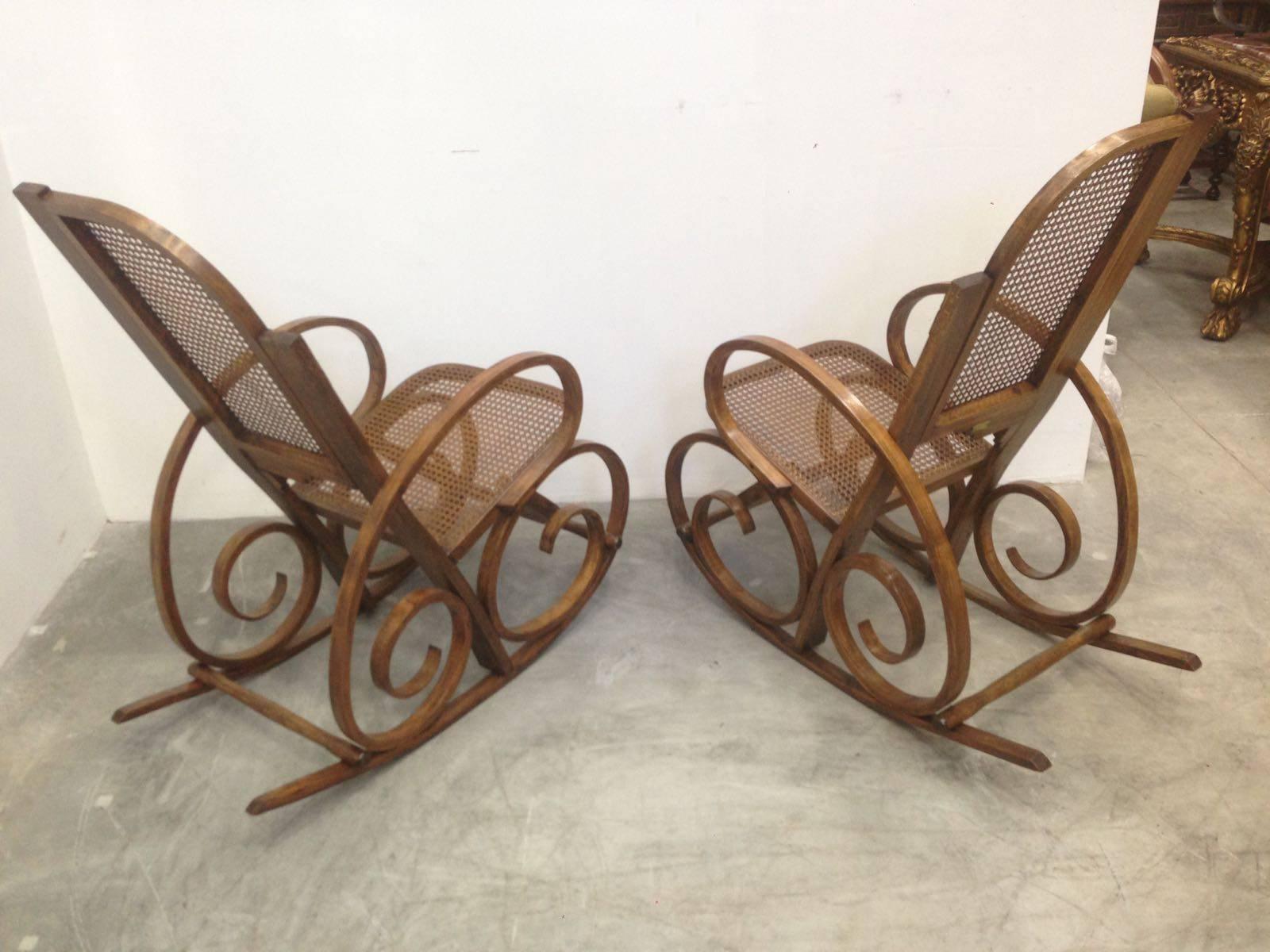 20th Century Stunning Art Deco Bentwood and Reed Seats Rocking Chairs 1