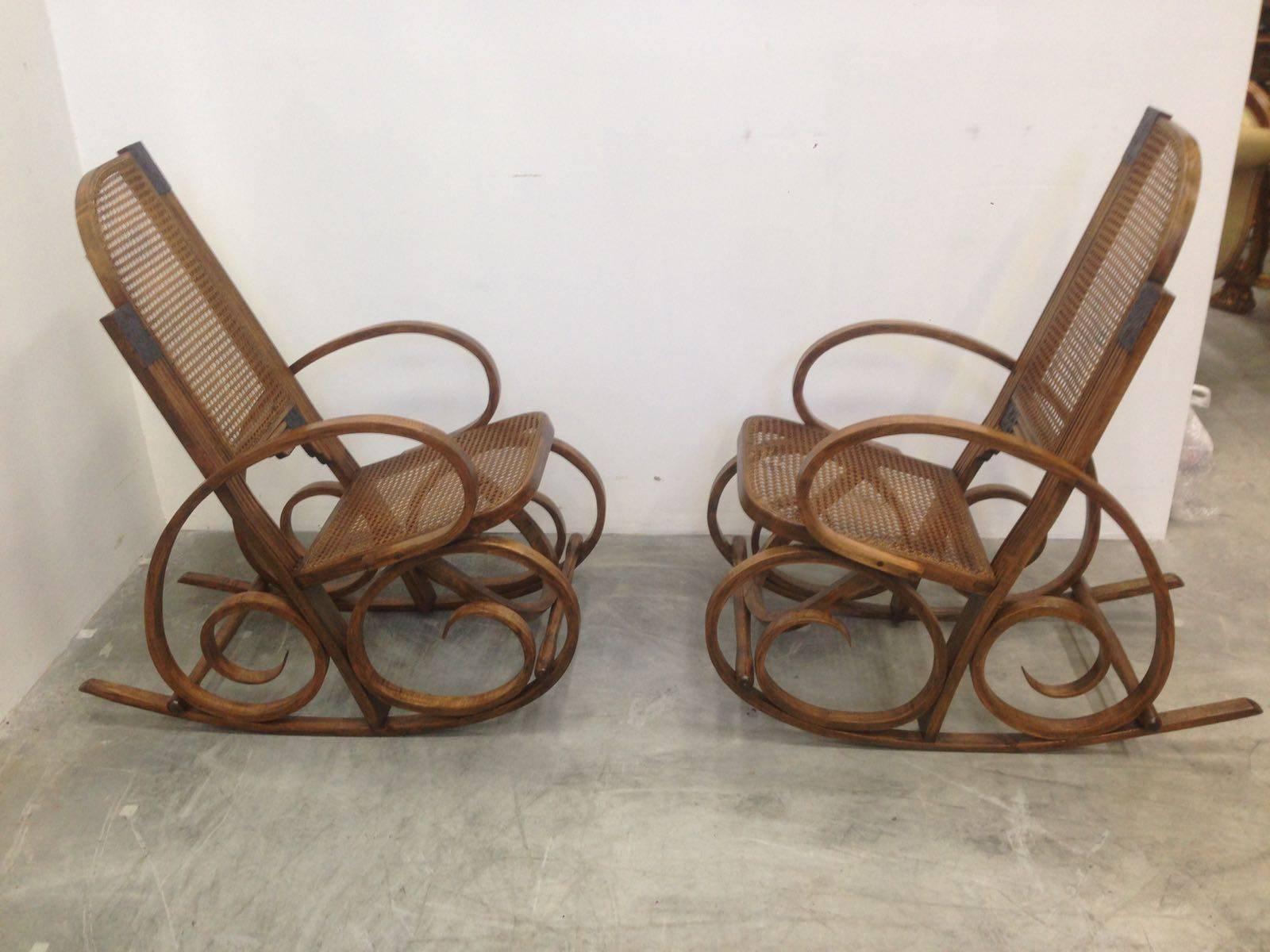 20th Century Stunning Art Deco Bentwood and Reed Seats Rocking Chairs 2