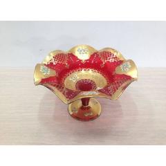 Gorgeous Large Cranberry Red Bowl with 24-Karat and Hand-Painted