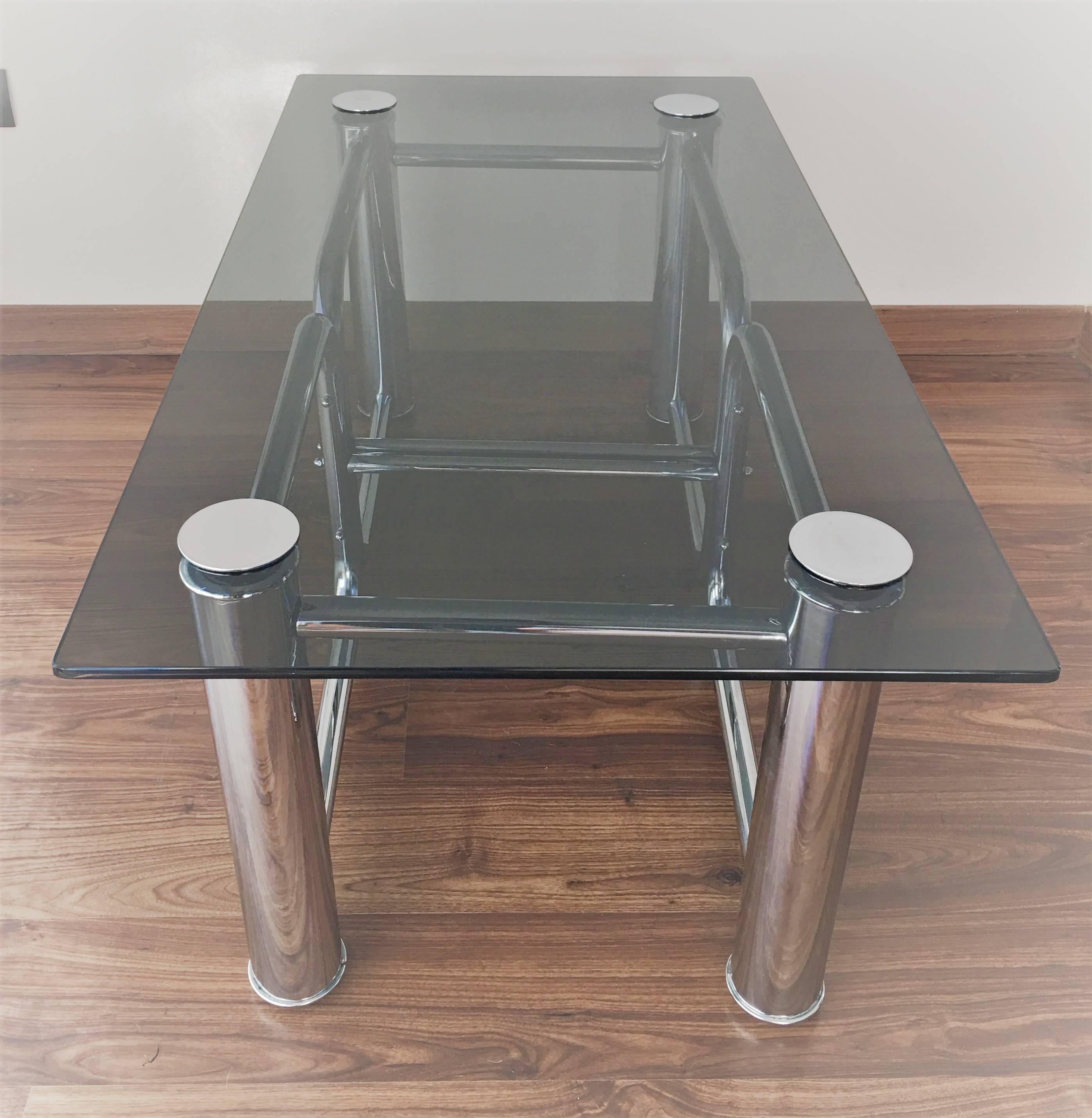 Mid-Century Modern Chrome Coffee Table with Smoked Glass Top 5