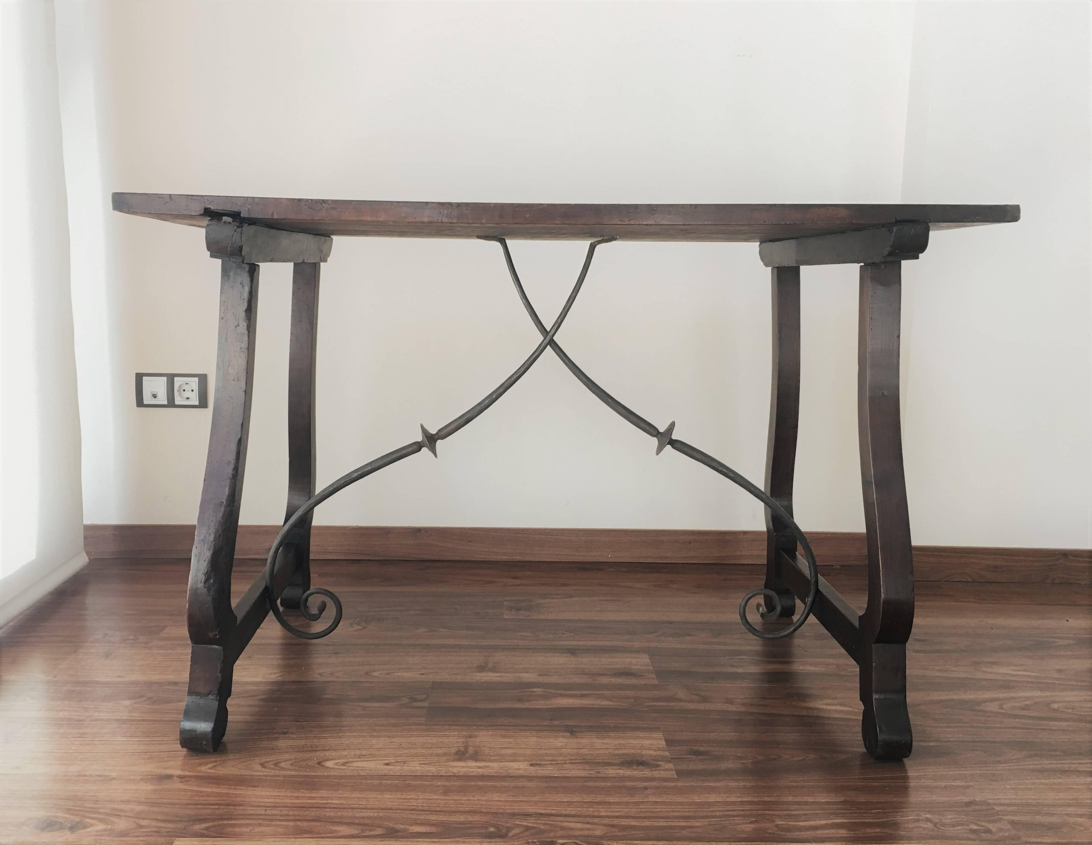 18th Century and Earlier 18th Century Spanish Baroque Trestle-Refectory Table on Lyre-Shaped Legs