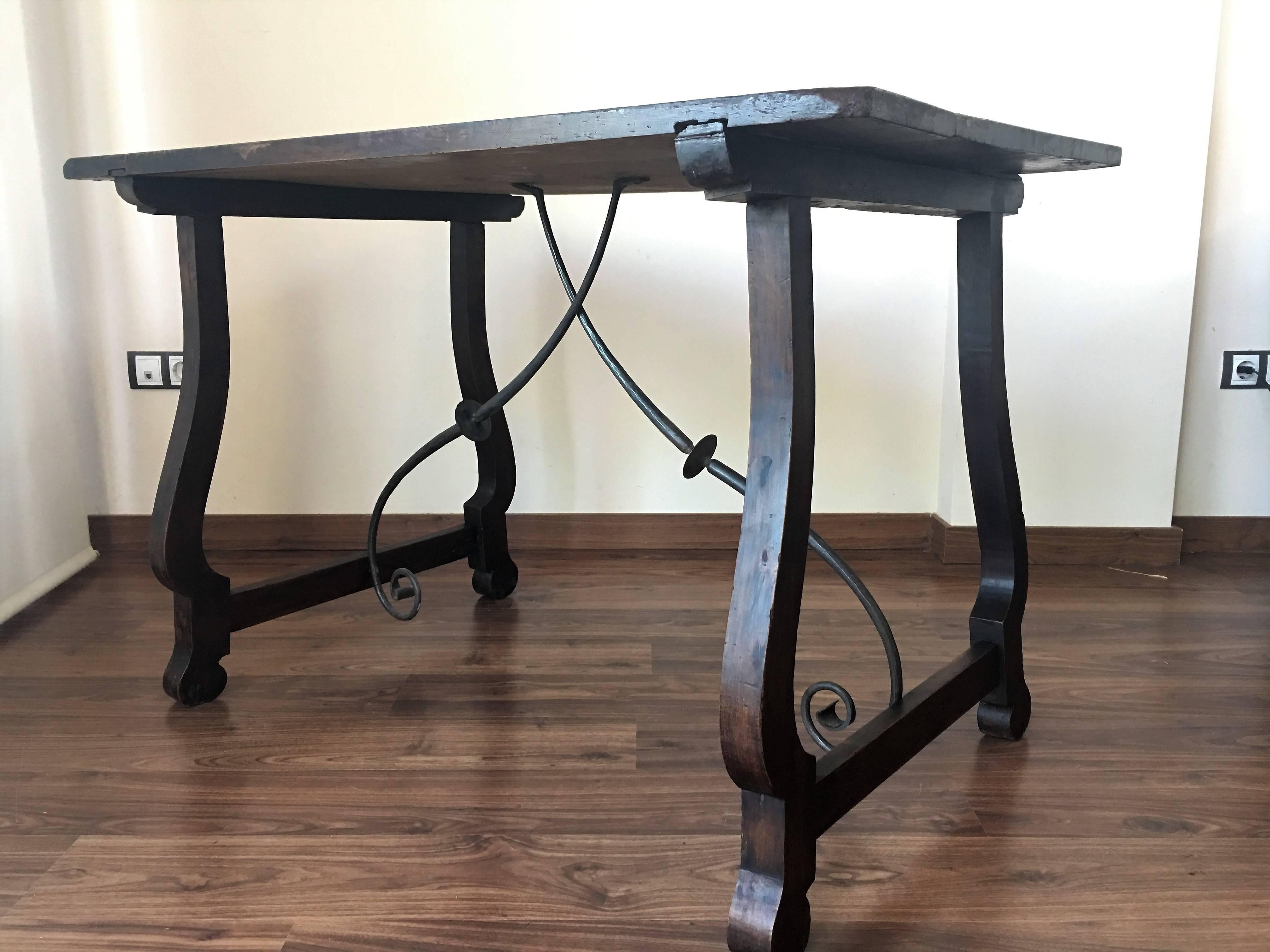 European 18th Century Spanish Baroque Trestle-Refectory Table on Lyre-Shaped Legs