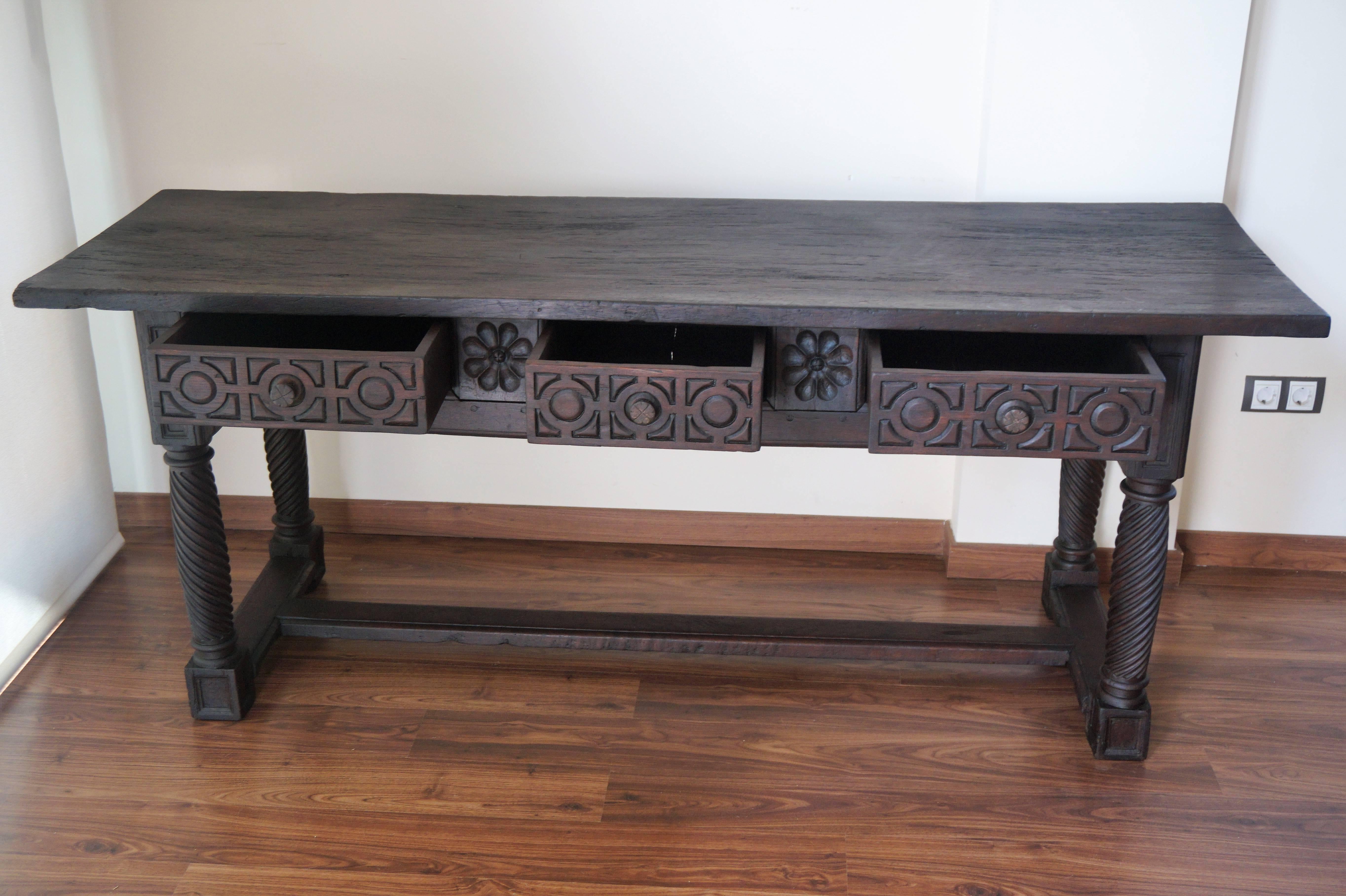 18th Century 18th Large Spanish Baroque Carved Walnut Refectory Table