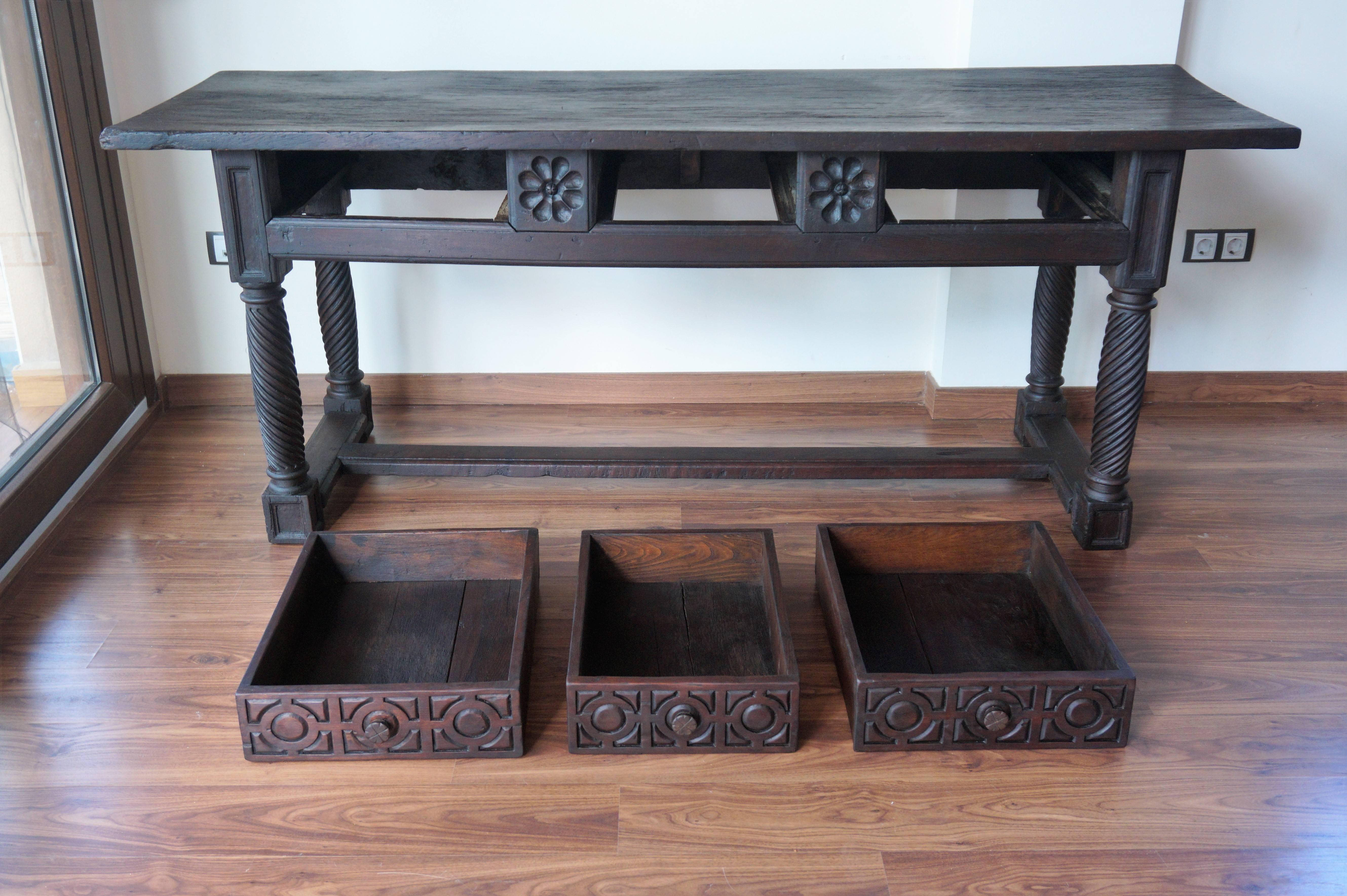 18th Large Spanish Baroque Carved Walnut Refectory Table 3