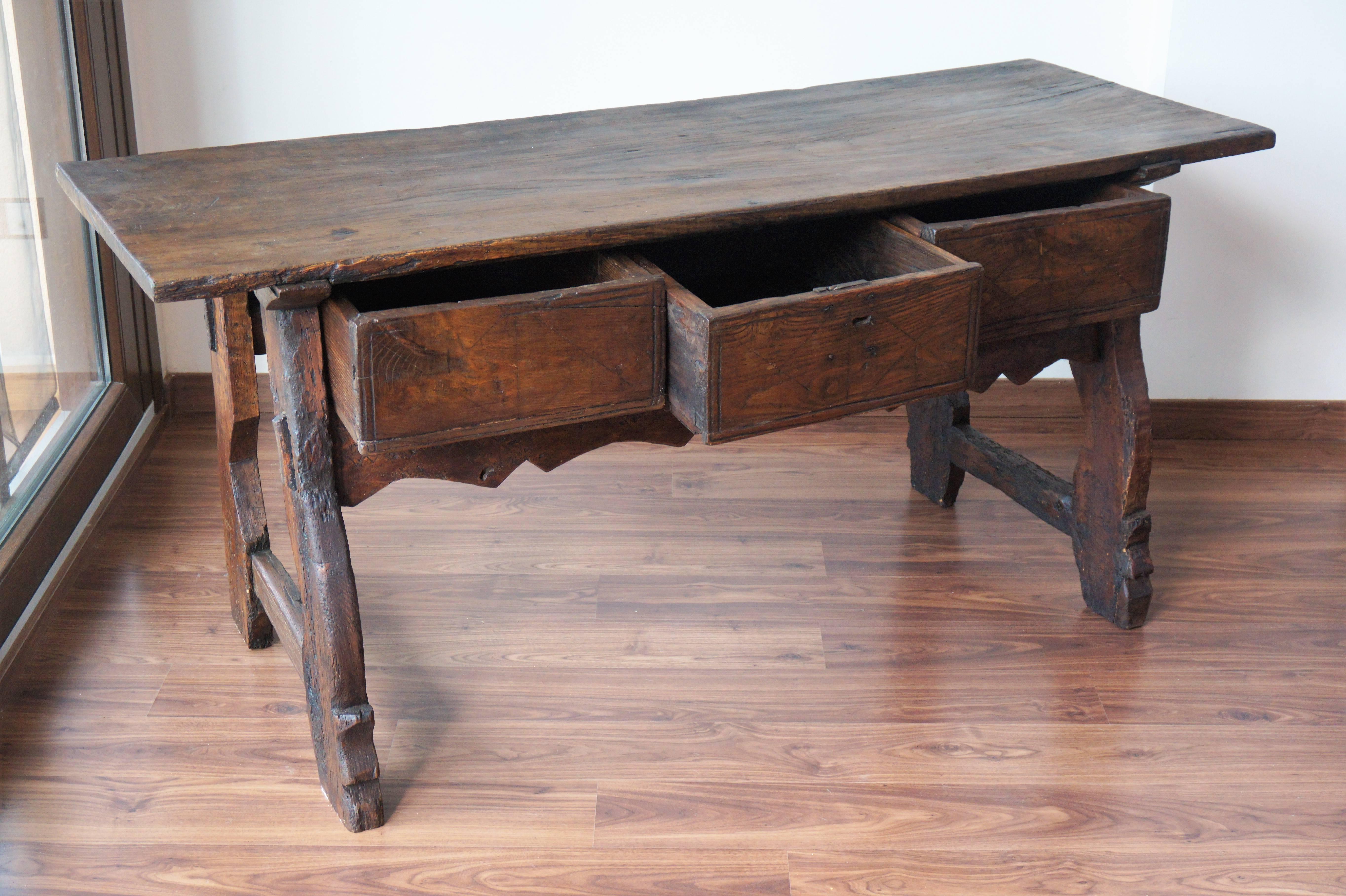 18th Spanish Refectory Table with Three Drawers 3