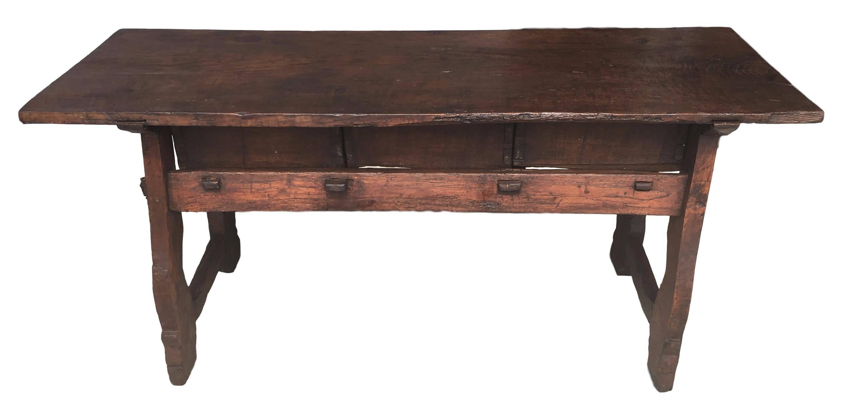 Baroque 18th Spanish Refectory Table with Three Drawers