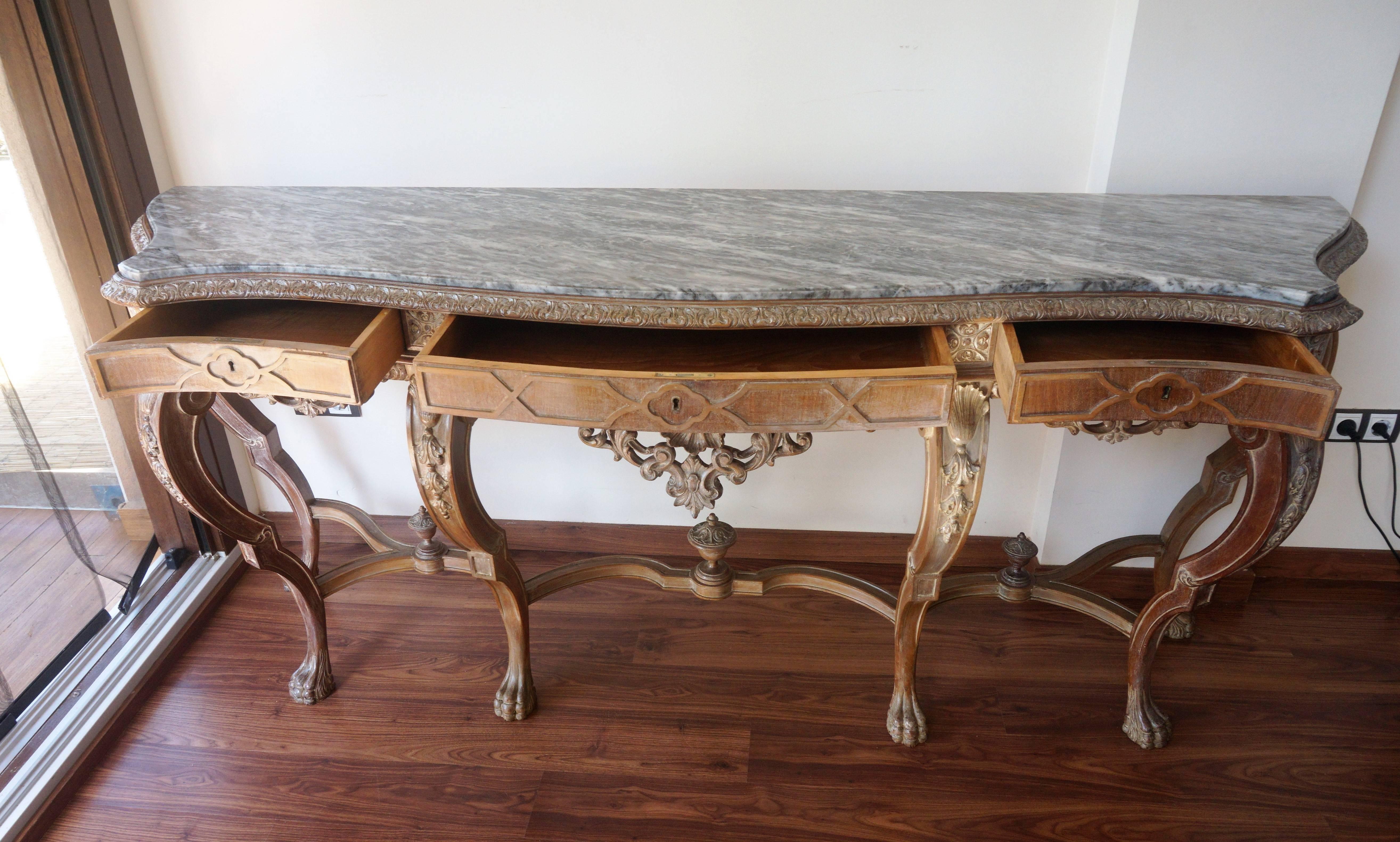 Spanish Console Table with Marble Top by Mariano Garcia In Excellent Condition In Miami, FL