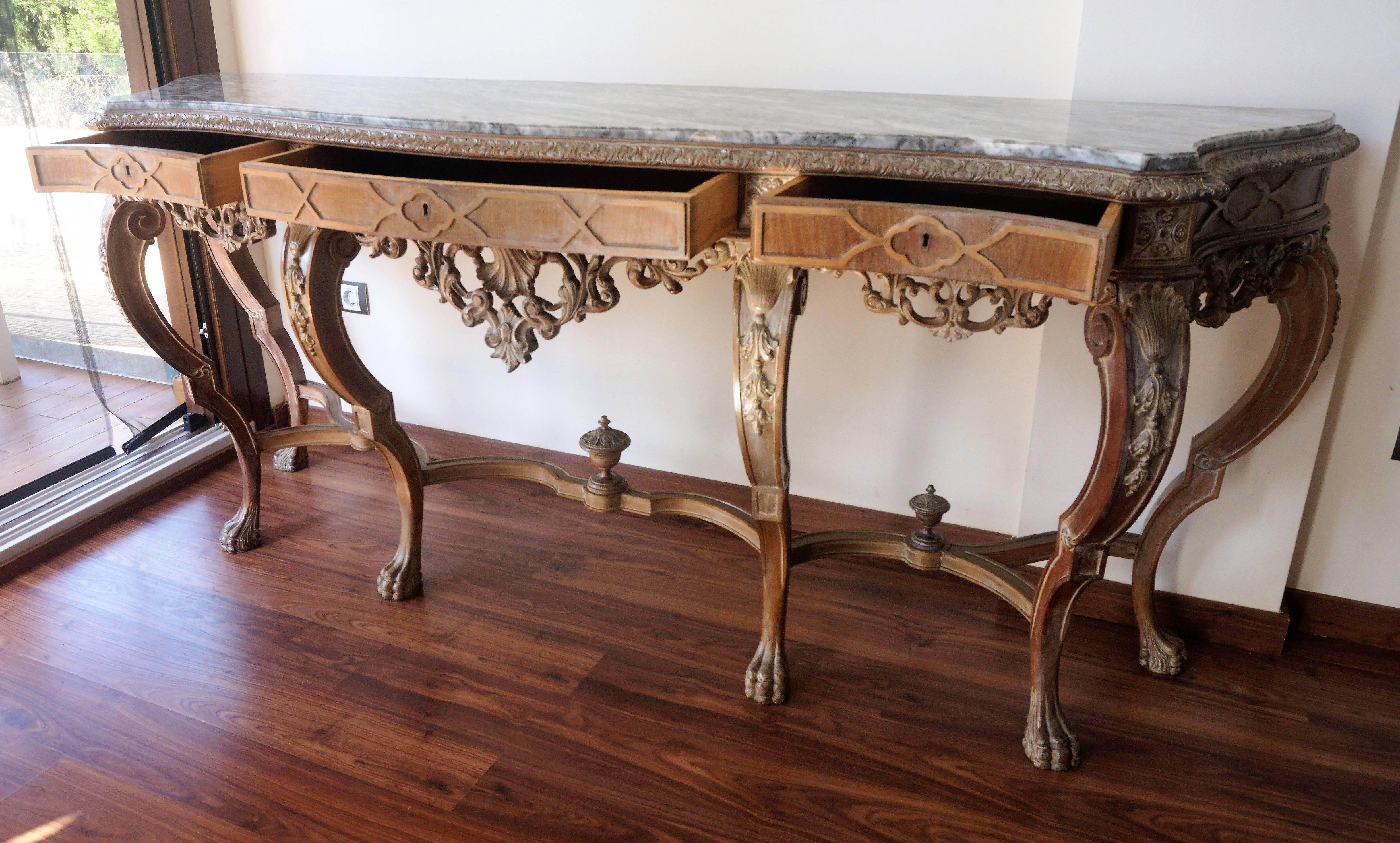 20th Century Spanish Console Table with Marble Top by Mariano Garcia