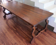 Large Spanish Dining Room Table with Lyre Leg