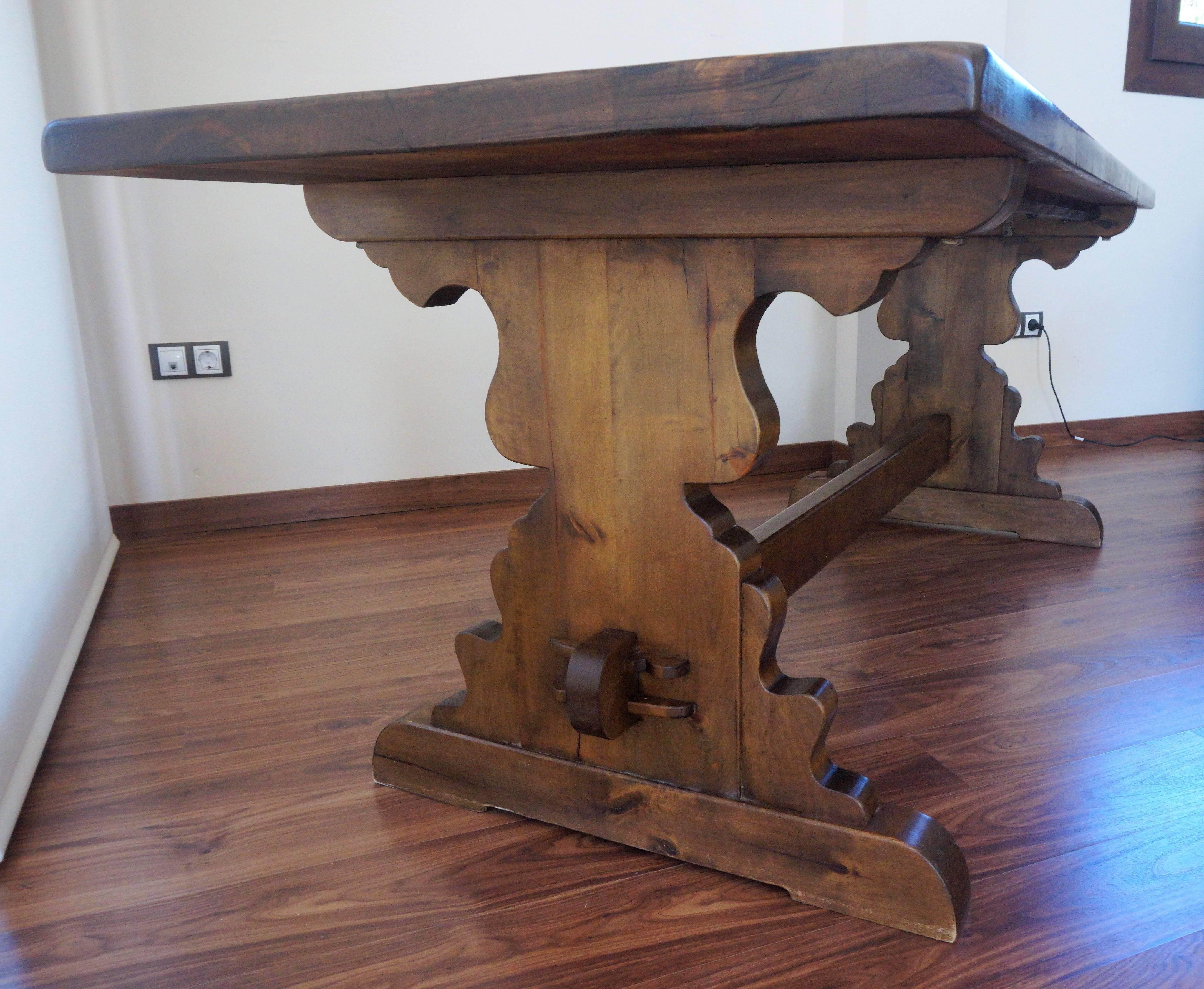 Walnut Spanish Rustic Dining Room Table with Lyre Leg