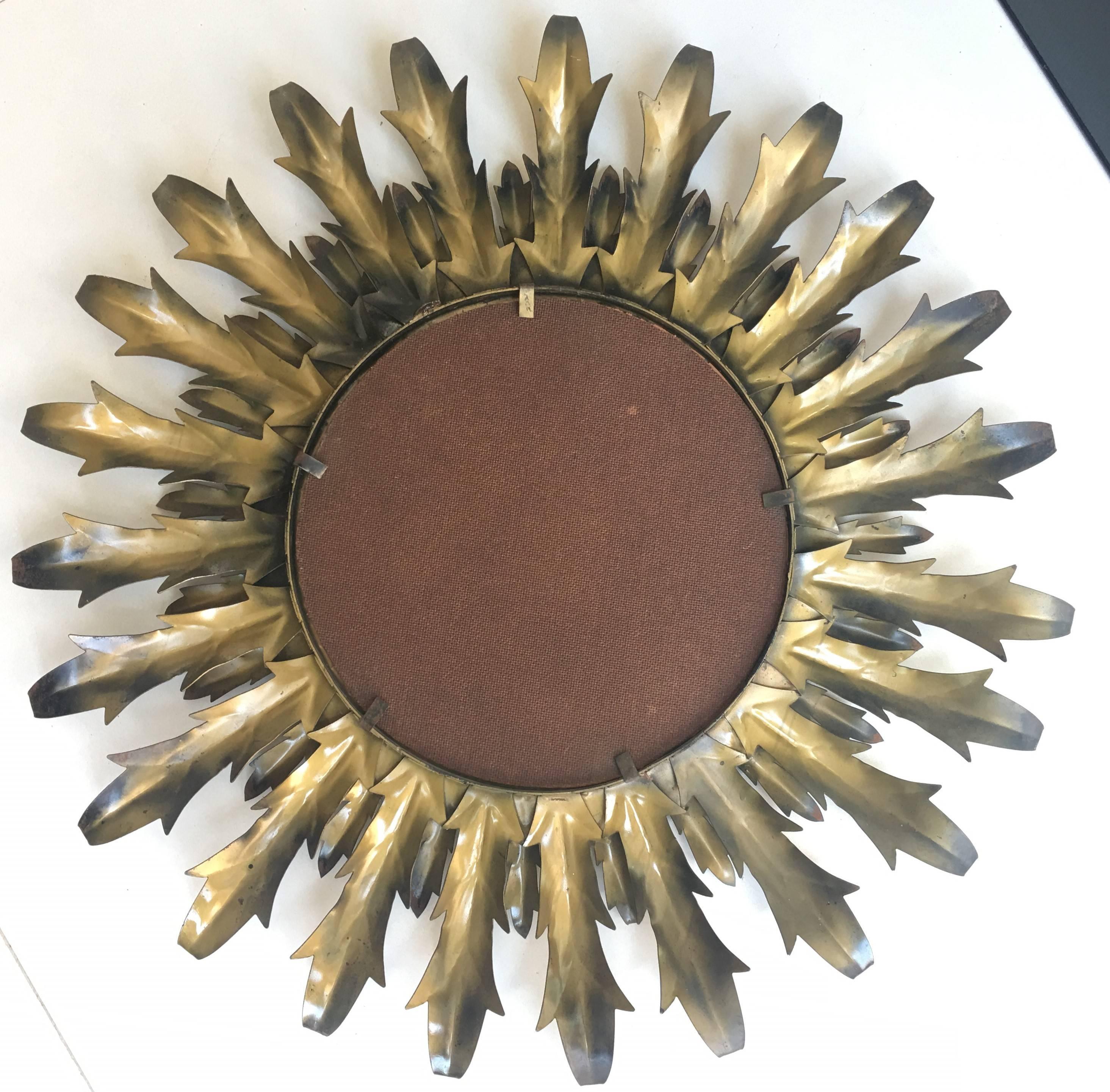 French Mid-Century Modern Round Sunburst Mirror
