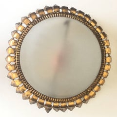Gilt Metal Sunburst Crown Ceiling Fixture with Frosted Glass