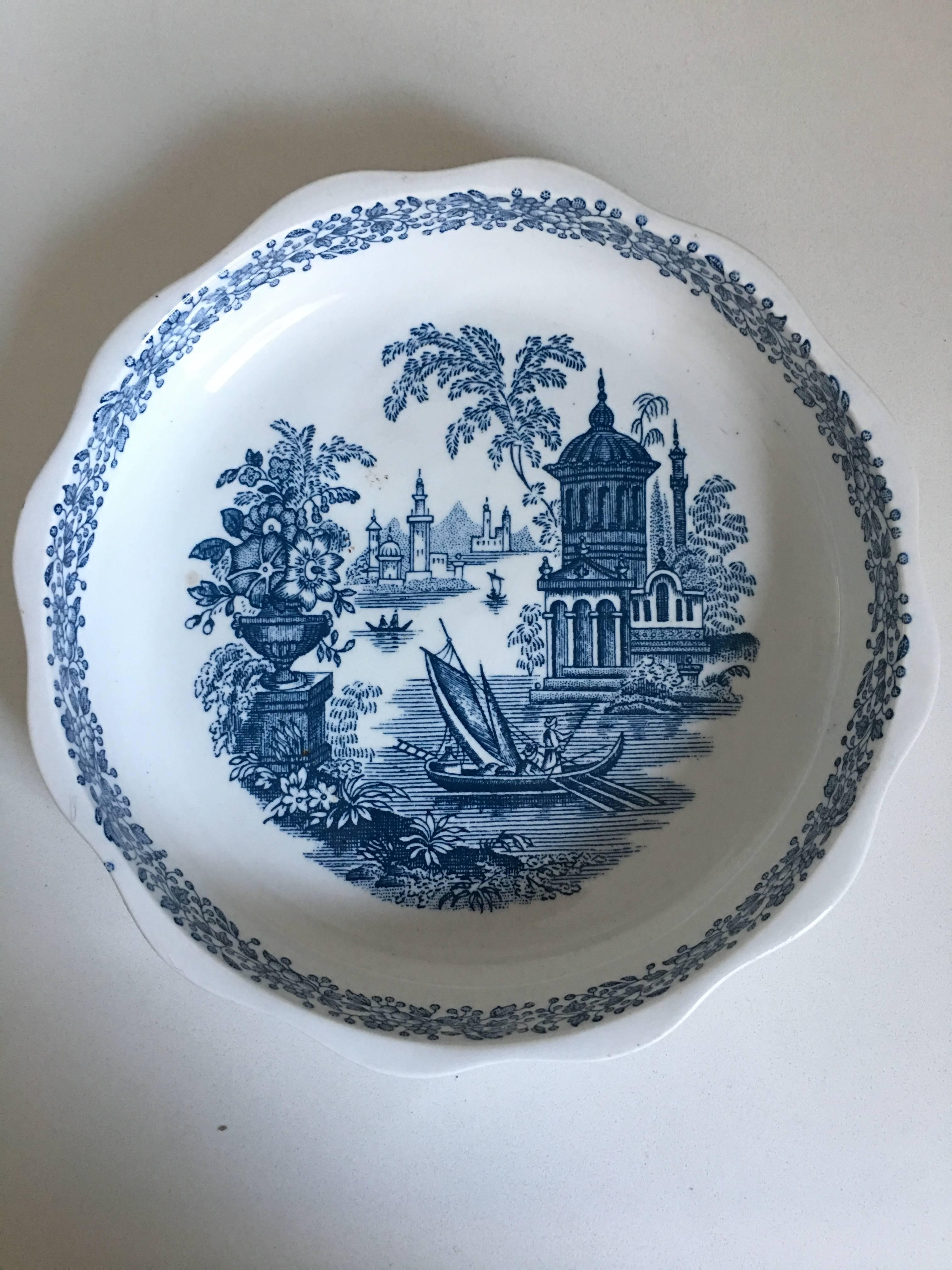 20th century Spanish bowl in white and blue by La Cartuja de Sevilla.