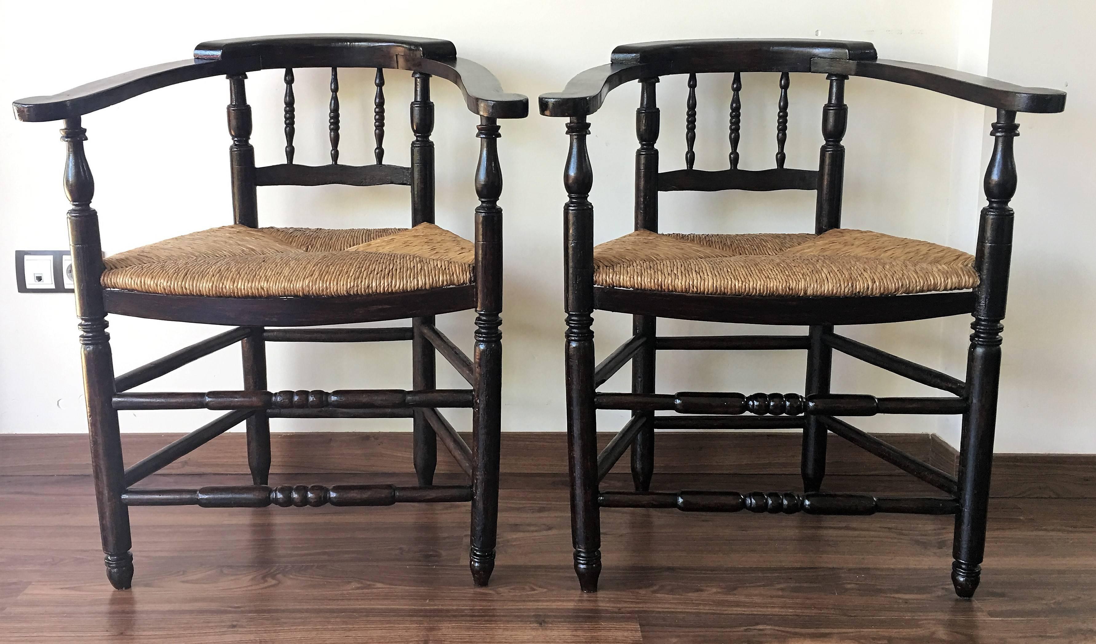 Pair of Spanish Horseshoe Back and Cane Armchairs In Excellent Condition In Miami, FL