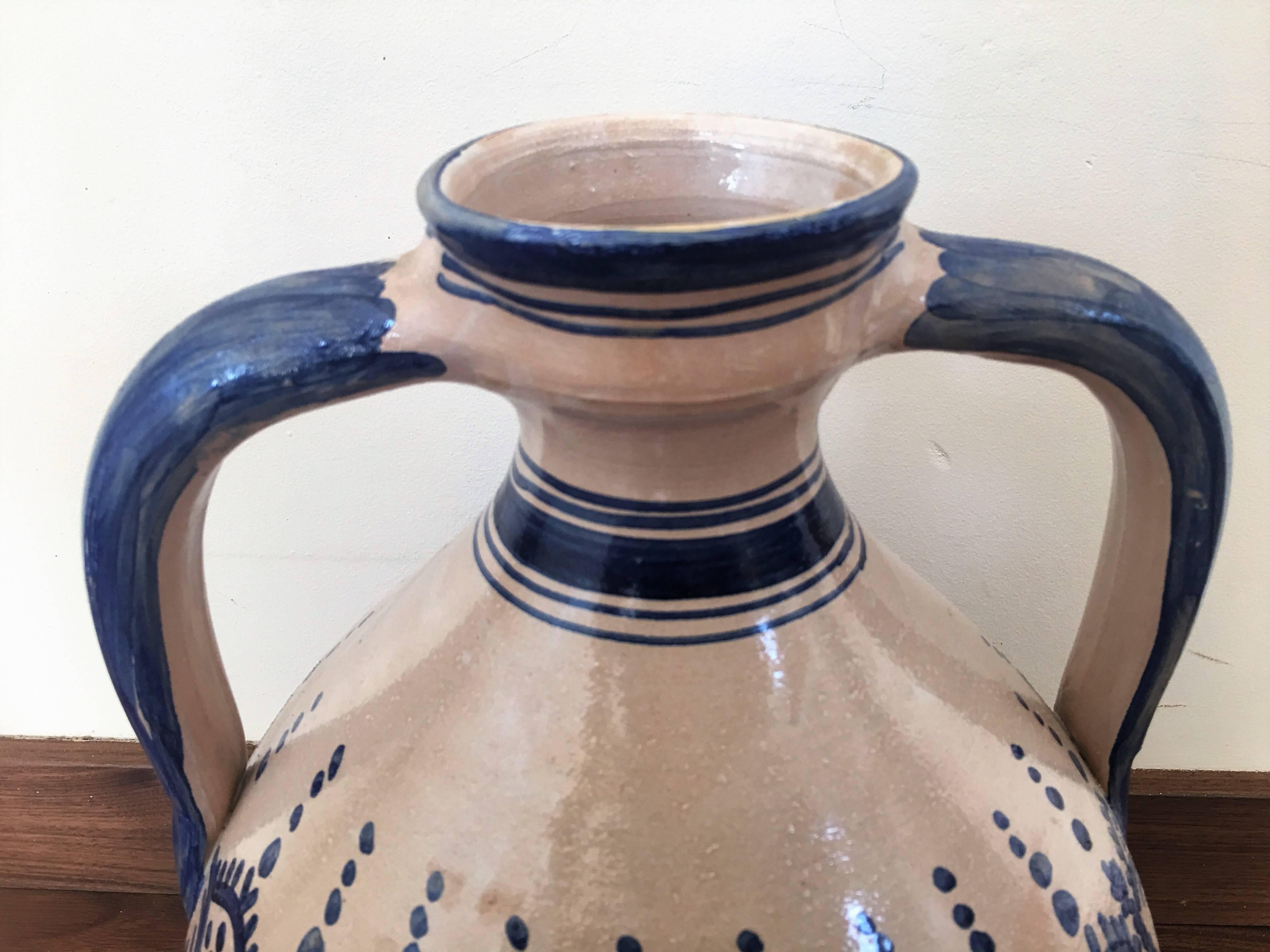 Spanish Colonial Striking Continental Glazed Earthenware Blue and White Painted Urn