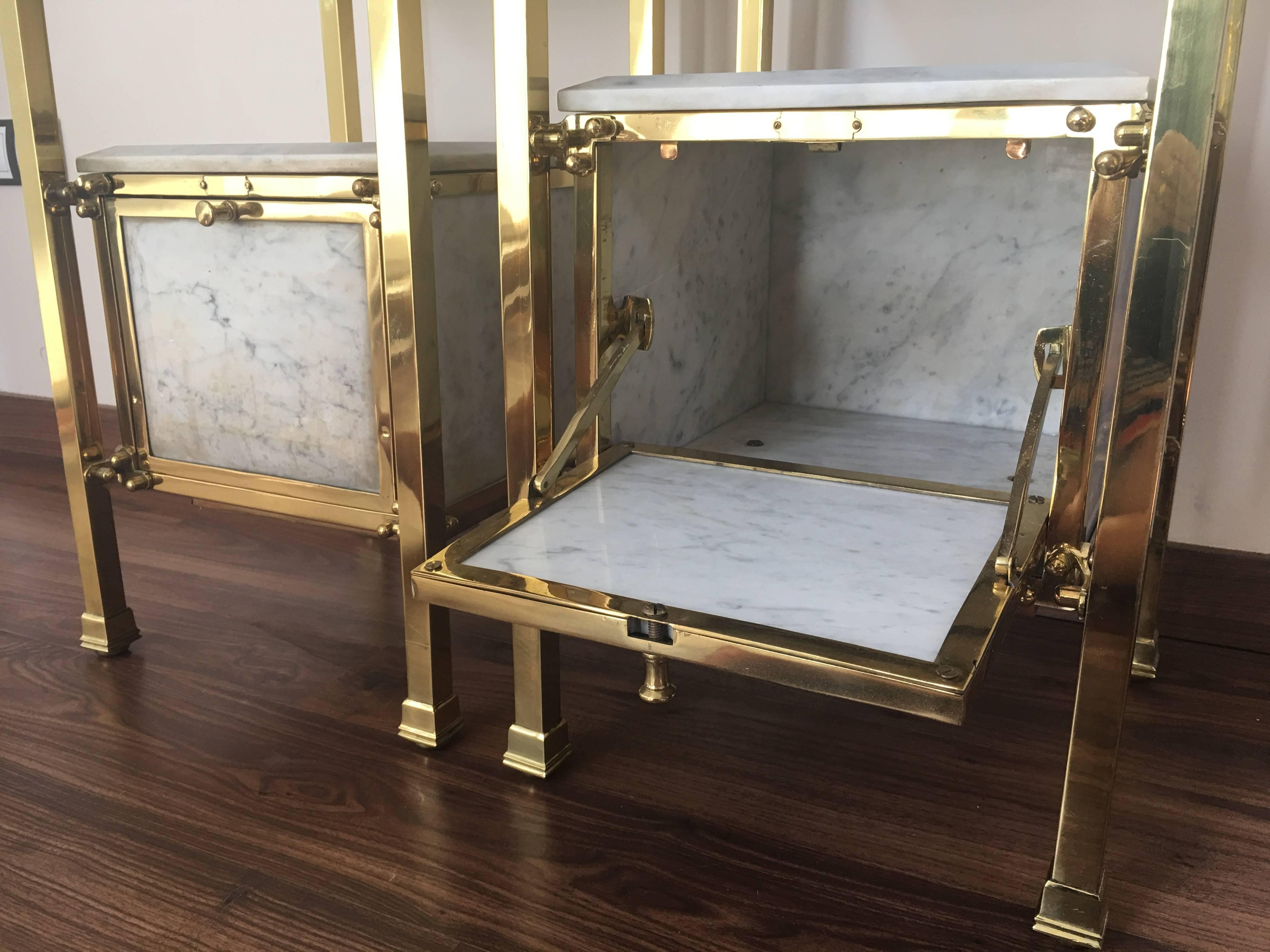 Pair of 1920s Brass and Marble Nightstands 2