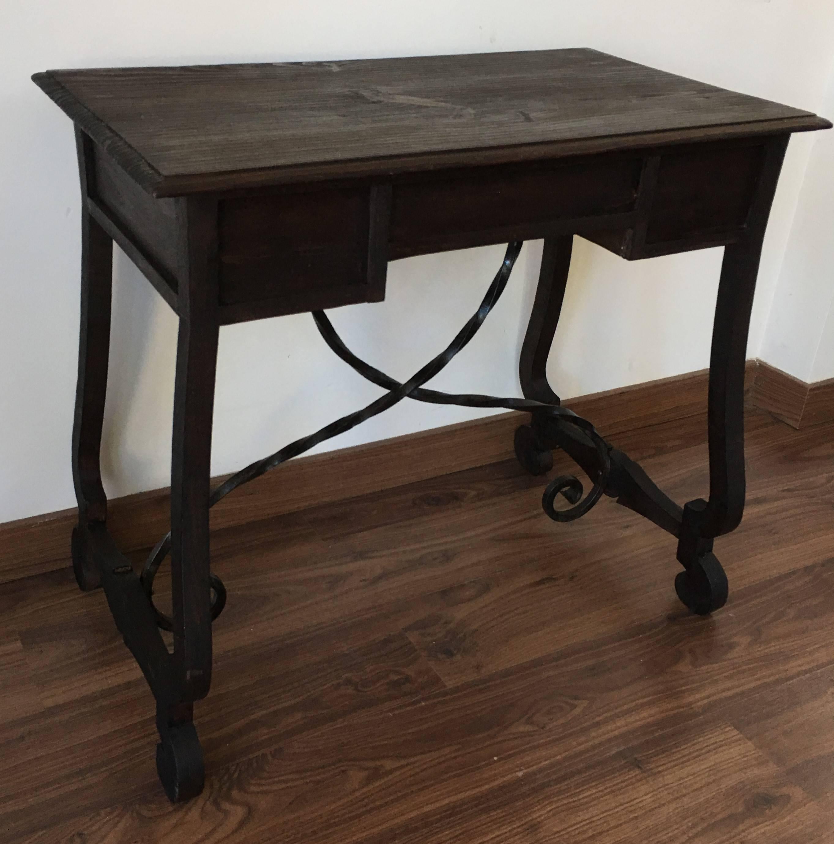 Baroque Exceptional Spanish 19th Century Side Farm Table with drawers