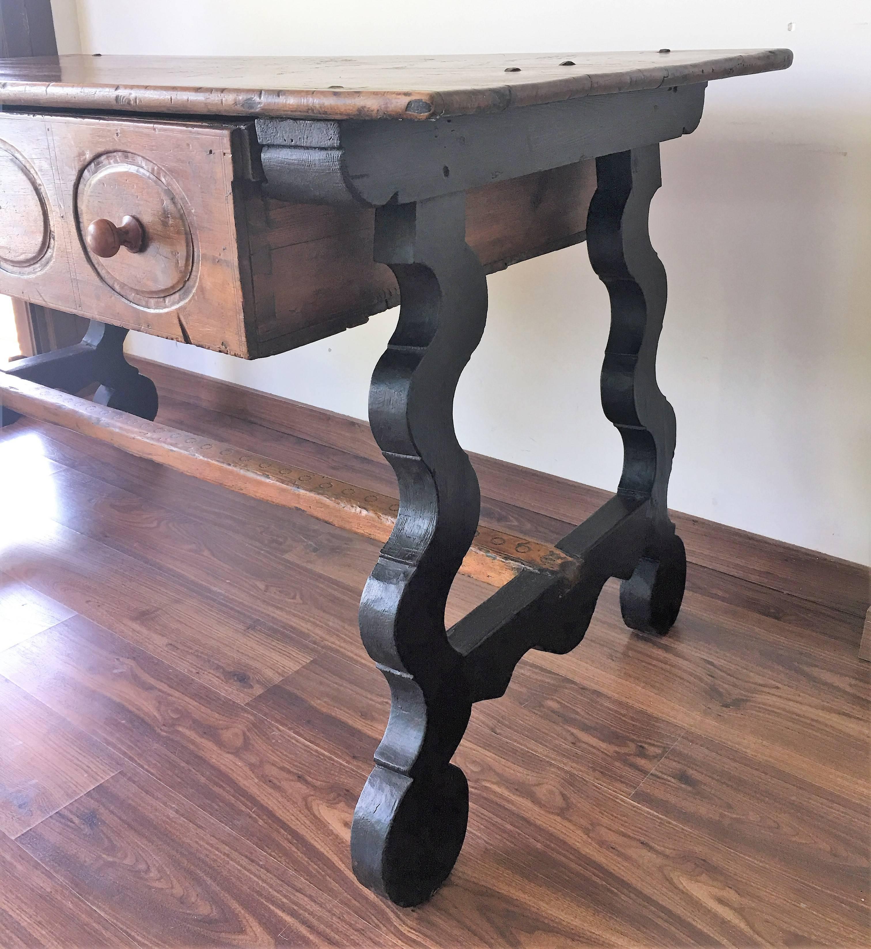17th Spanish Refectory Table, Writing Desk, One Large Drawer For Sale 1