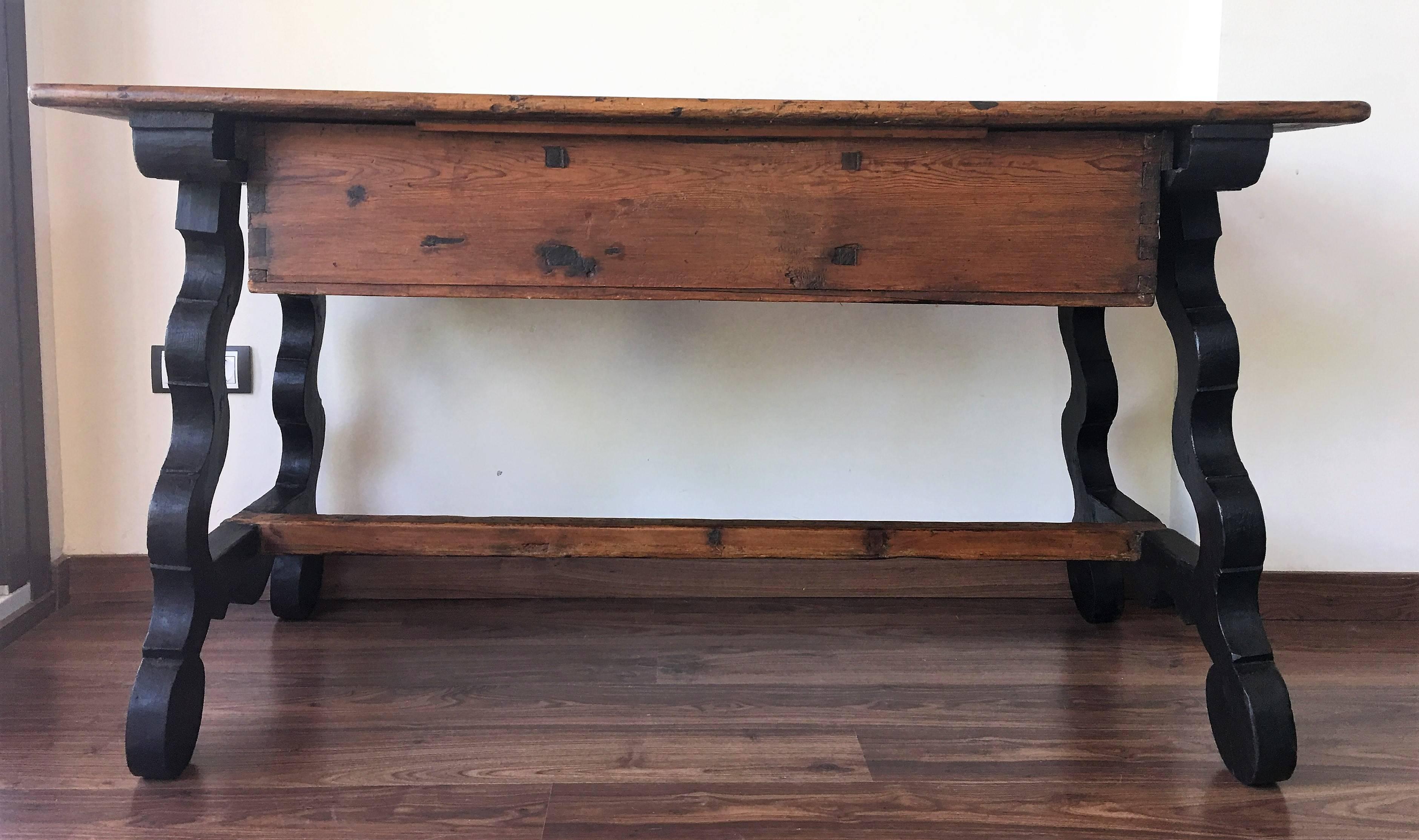 17th Spanish Refectory Table, Writing Desk, One Large Drawer For Sale 3