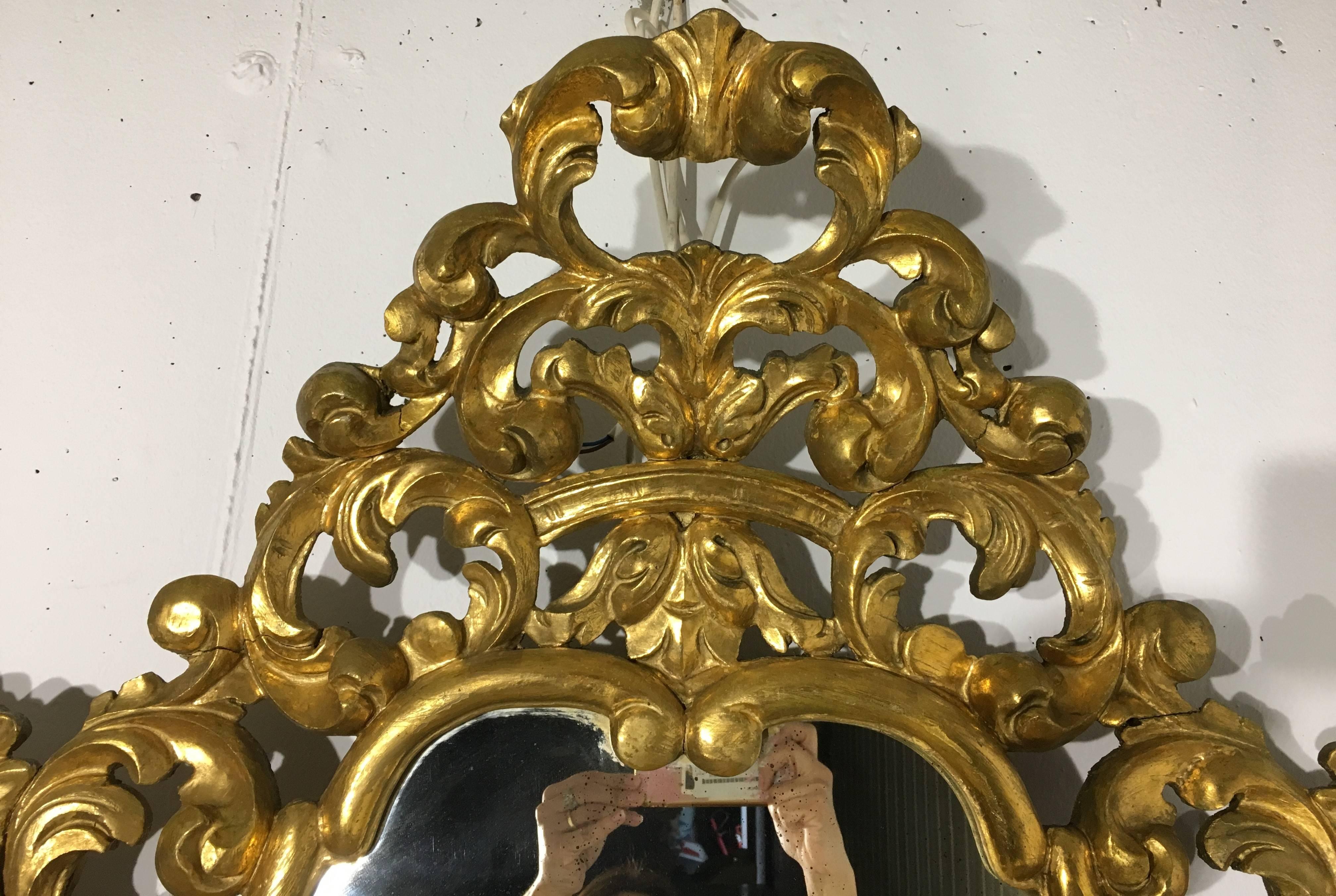 Italian 19th French Empire Period Carved Gilt Wood Rectangular Mirror  For Sale