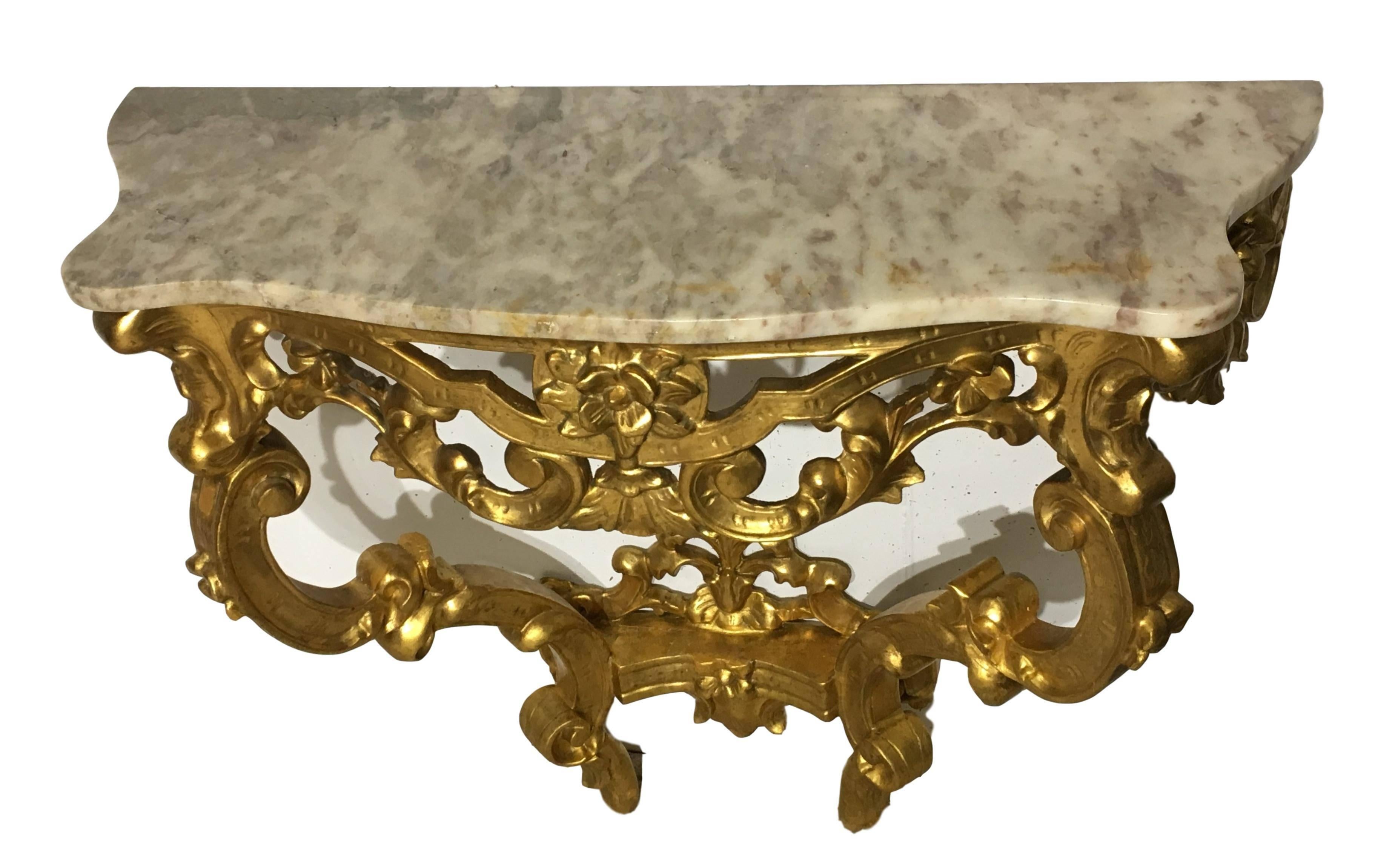 19th Century Italian Carved Giltwood Marble Top Console 1