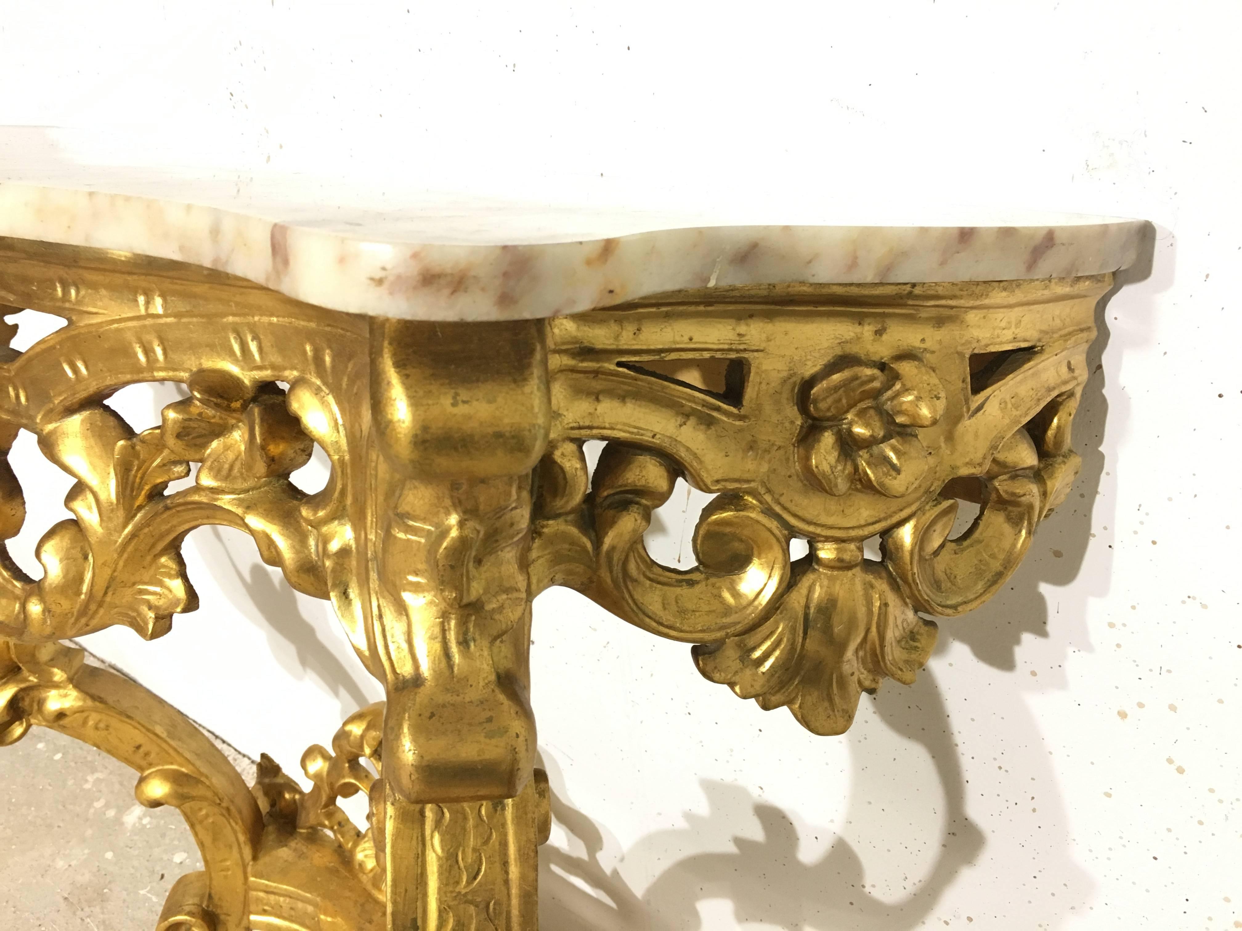 19th Century Italian Carved Giltwood Marble Top Console 4