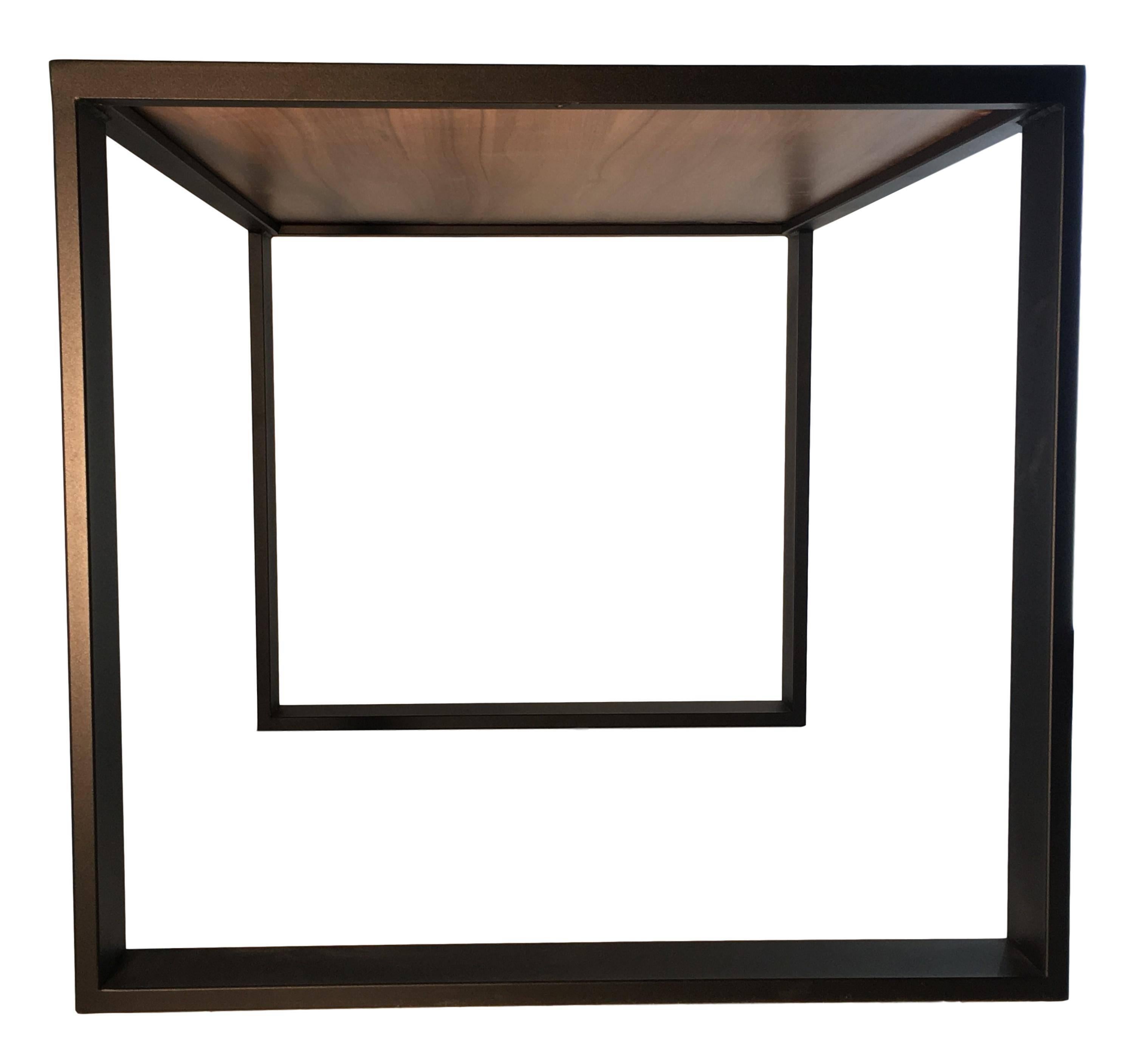 Espagnol Table cubique rectangulaire en fer avec plateau en bois incrusté, table de salle à manger, table de bureau en vente