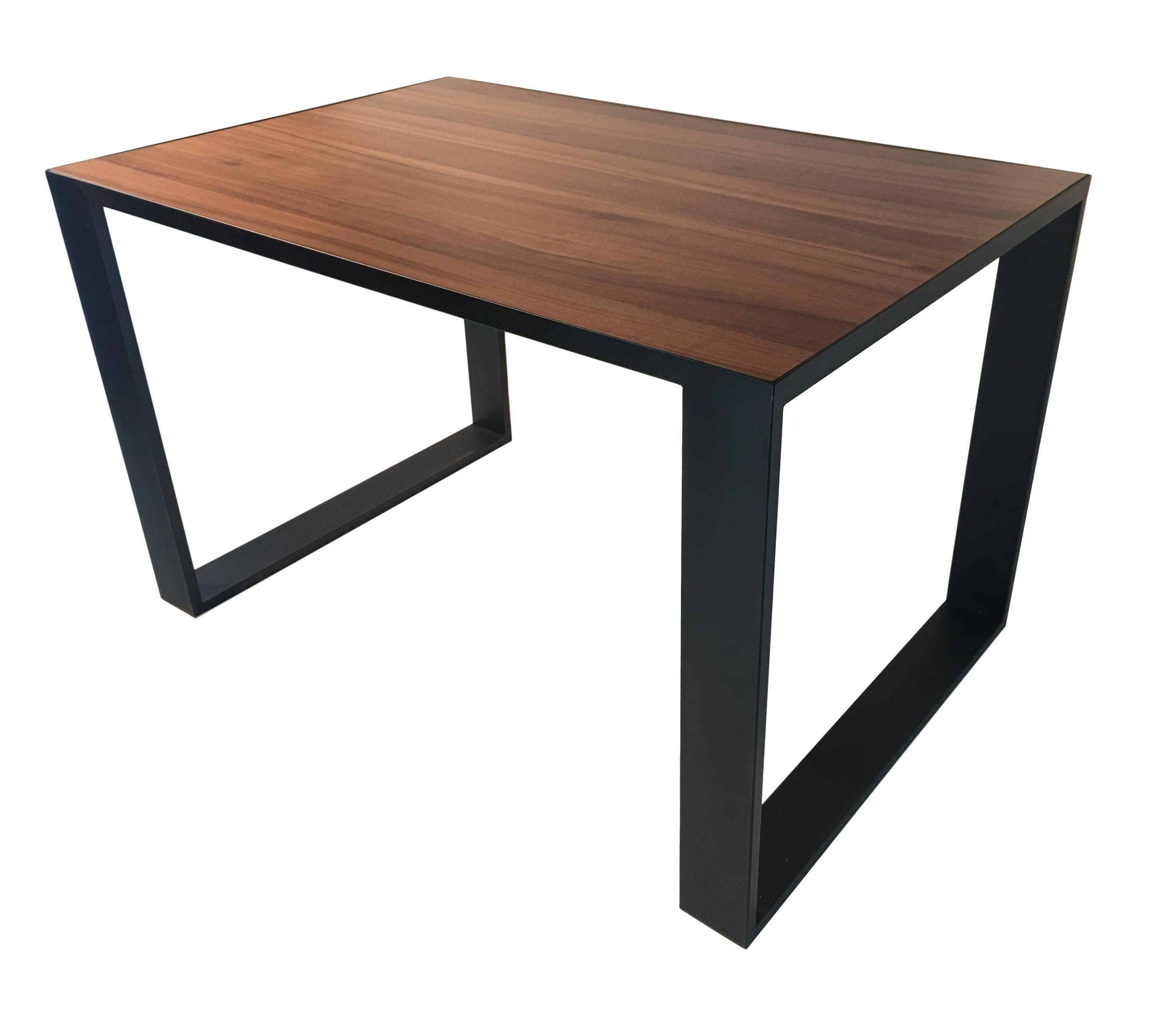 Modern Rectangular Iron Cube Table with Embedded Wood Top, Dinner or Desk Table For Sale