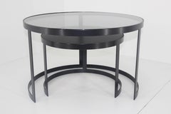 21st Century Set of Two Iron Nesting Tables with Glass and Wood Tops, Spain