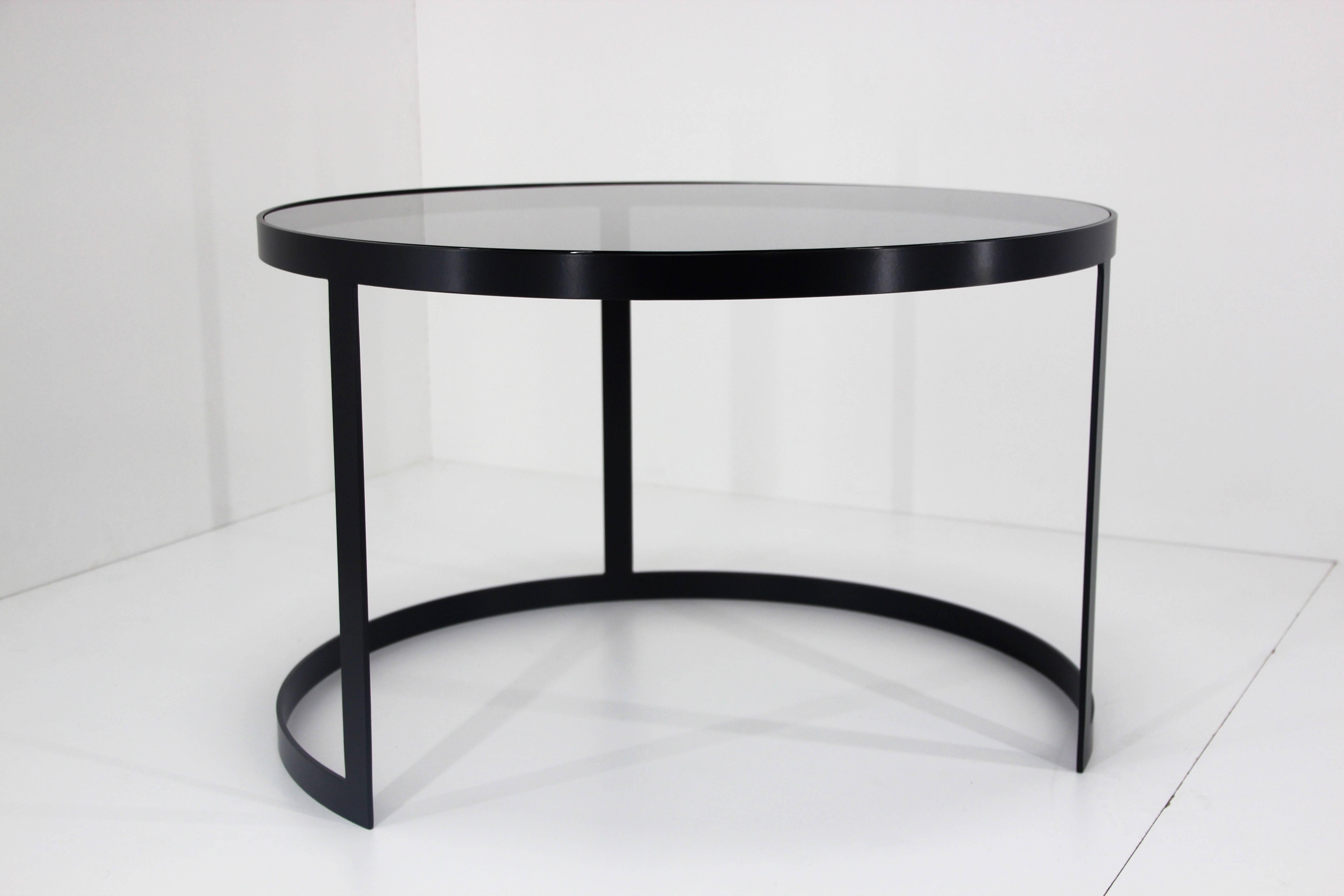 21st Century Set of Two Iron Nesting Tables with Glass and Wood Tops, Spain In Excellent Condition For Sale In Miami, FL