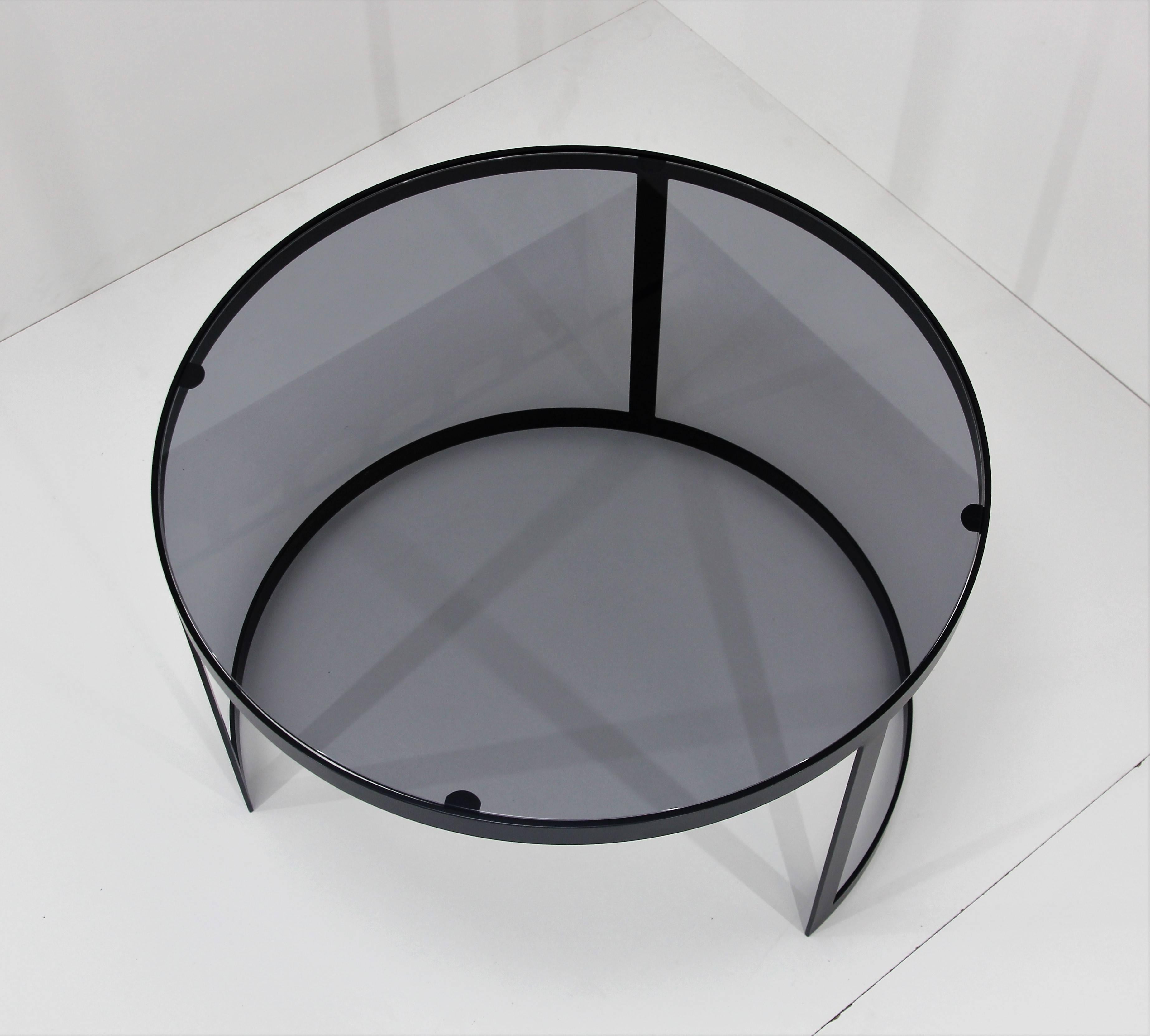Contemporary 21st Century Set of Two Iron Nesting Tables with Glass and Wood Tops, Spain For Sale