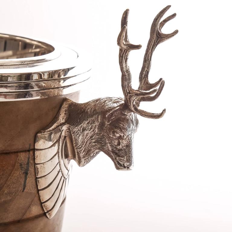 Vintage Stags Head Handle Silver Plate and Turned Wood Champagne Ice