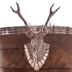 Vintage Stags Head Handle Silver Plate and Turned Wood Champagne Ice Bucket