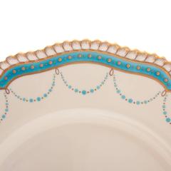 12 Turquoise Jeweled Antique English with Gold Beading Dinner Plates