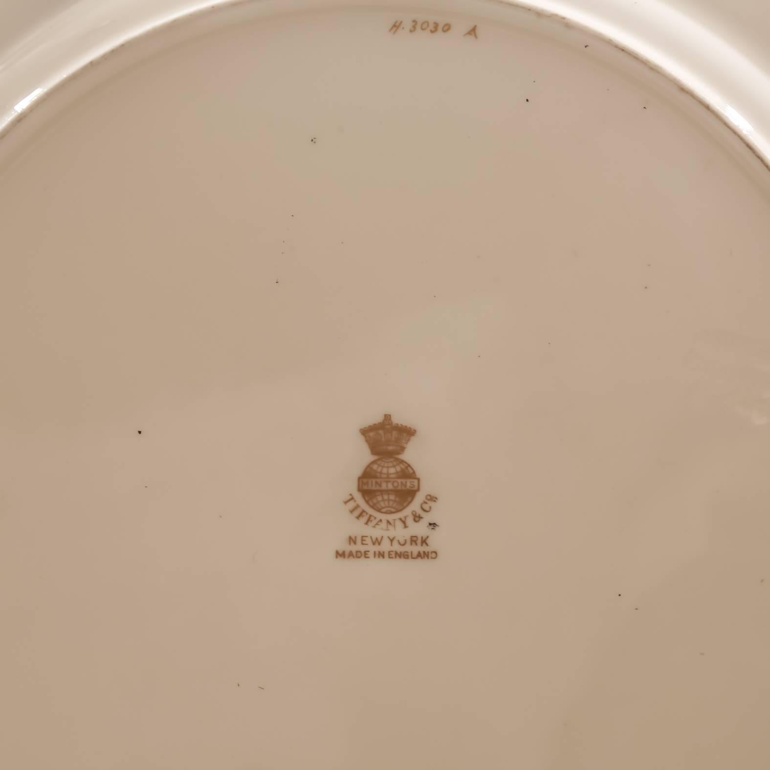 Hand-Crafted 12 Minton, England Custom for Tiffany Dinner Plates, Elaborate Raised Gilding