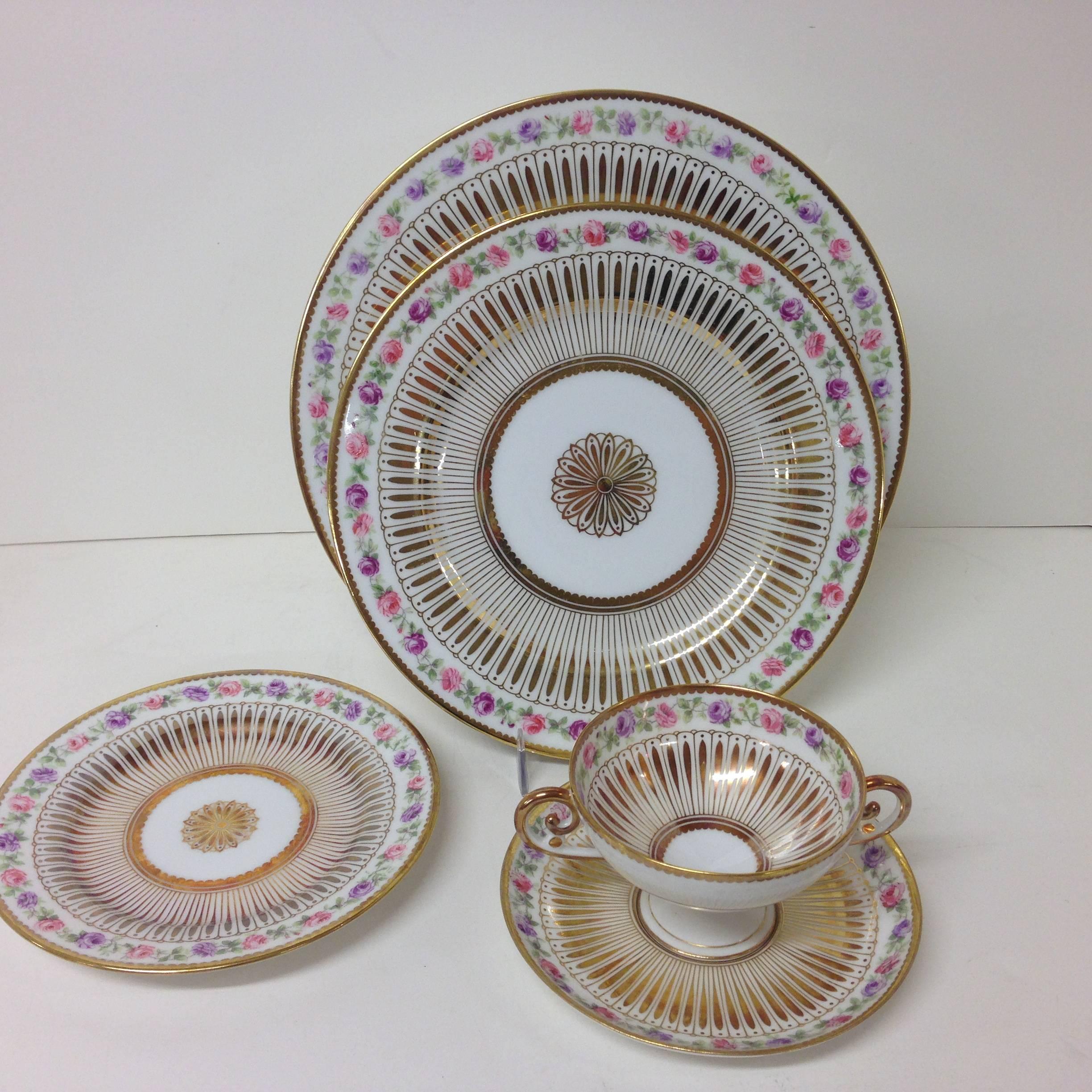 An enormous and large tabletop service direct from the family who has owned it for over 100 years. Antique porcelains from Charles Ahrenfeldt custom ordered through Richard Briggs of Boston for 12+ (18 dinner plates!) and glassware for almost 12 of
