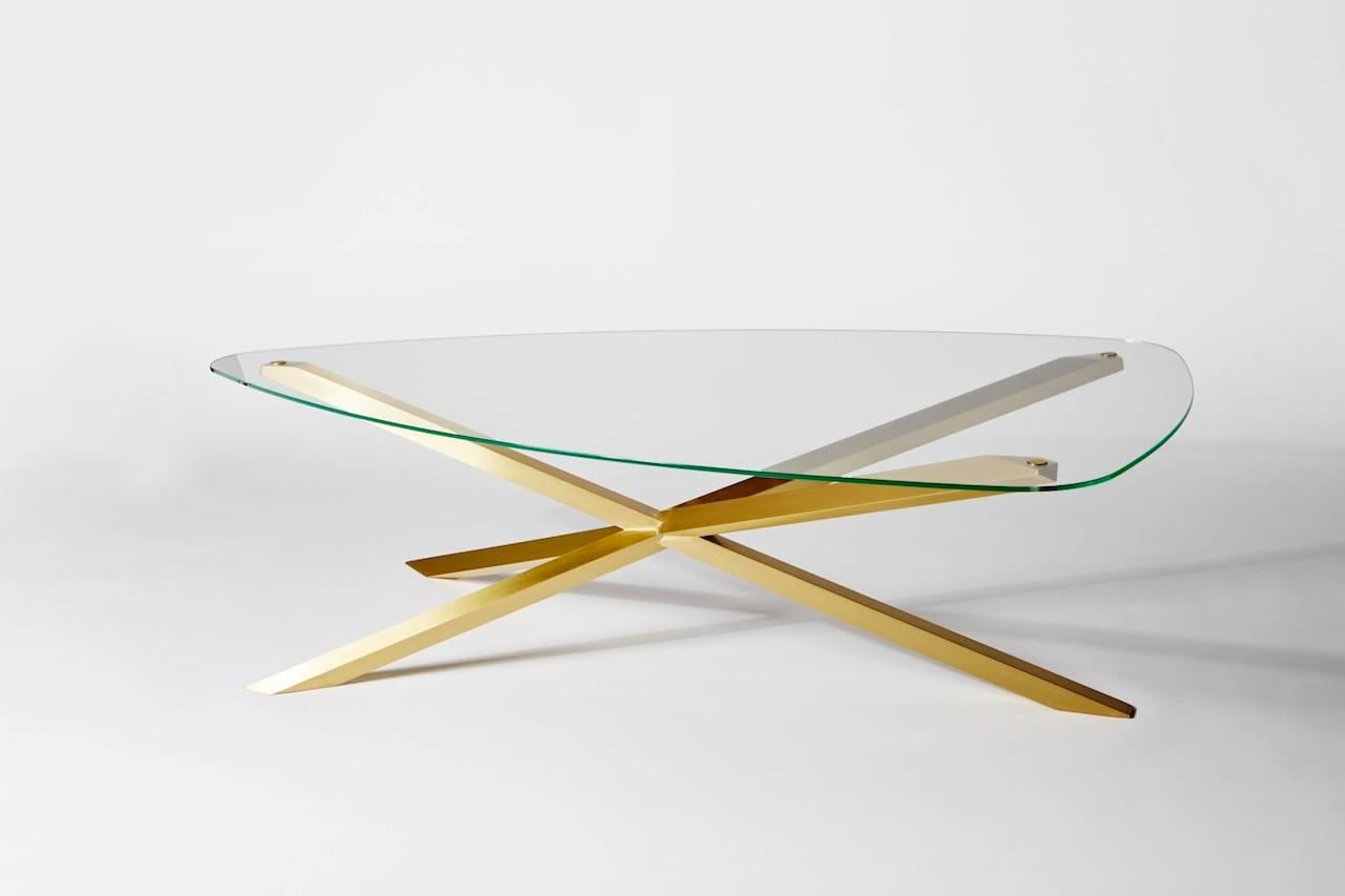 Coffee table entitled “Phasme”  (Stick insect).

Satin polished brass feet and glass top.

Limited edition of 20, signed and numbered. French work by Mydriaz, 2015.