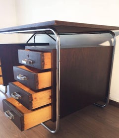 Chromed Steel and Tinted Beech Bauhaus Desk by Petr Vichr for Kovona, 1930s