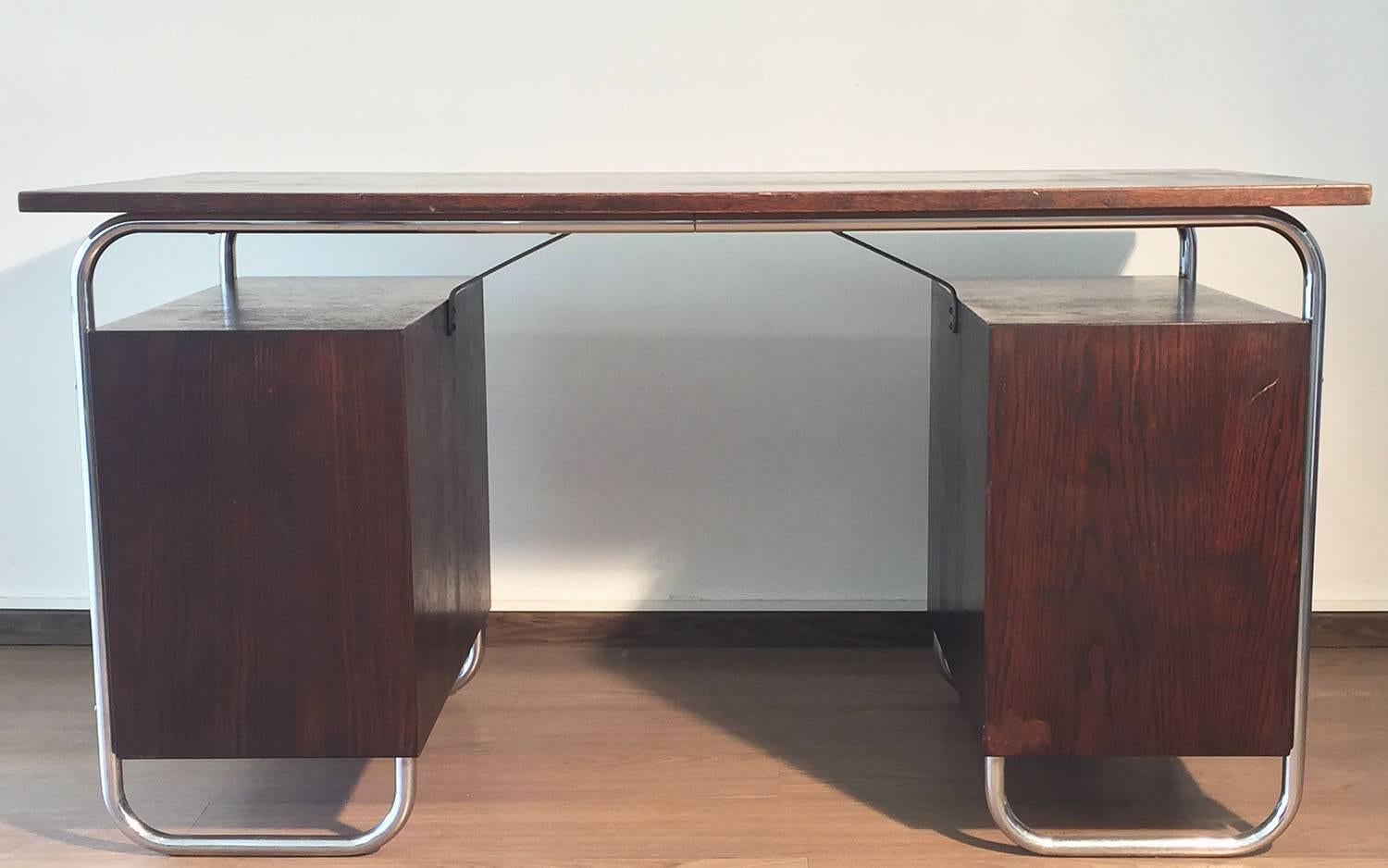 Chromed Steel and Tinted Beech Bauhaus Desk by Petr Vichr for Kovona, 1930s For Sale 2