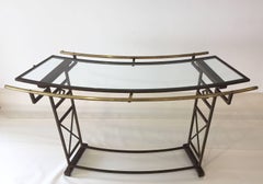 French Bar of the 1980s Glass and Wrought Iron Rusty Patina, Unique