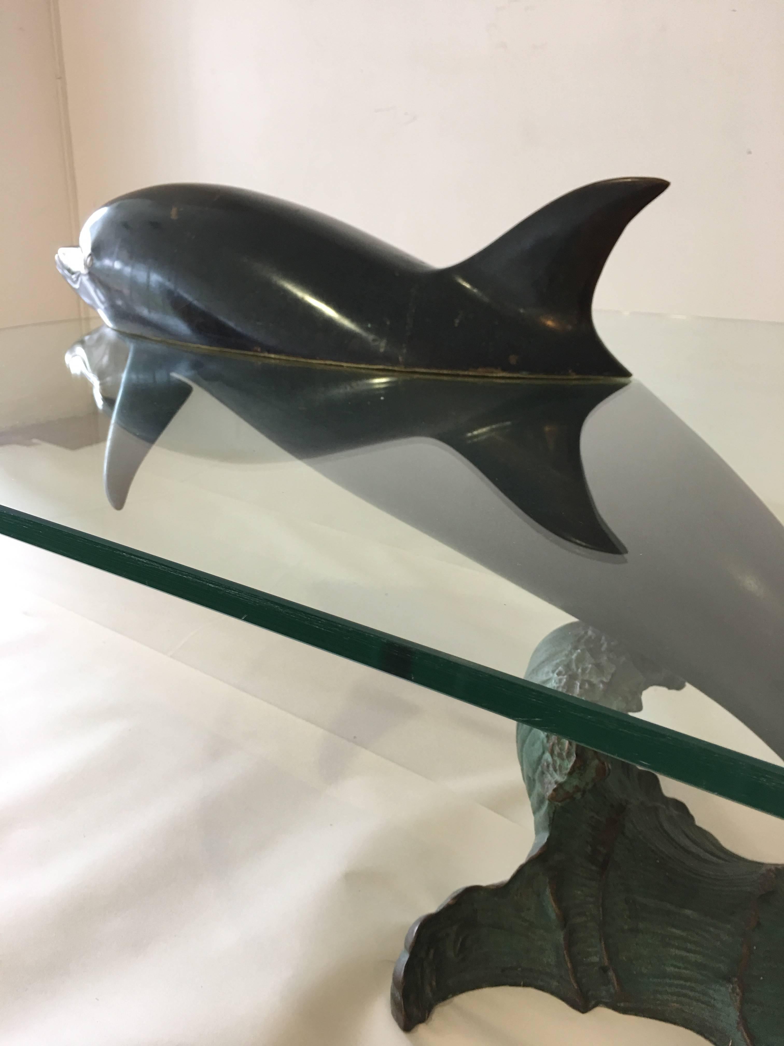 Coffee Table 'Dolphin' Solid Brass and Glass, Valenti, Spain, 20th Century For Sale 2
