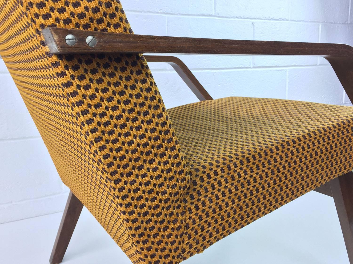 Czech Vintage Safran Colored Lounge Chair For Sale