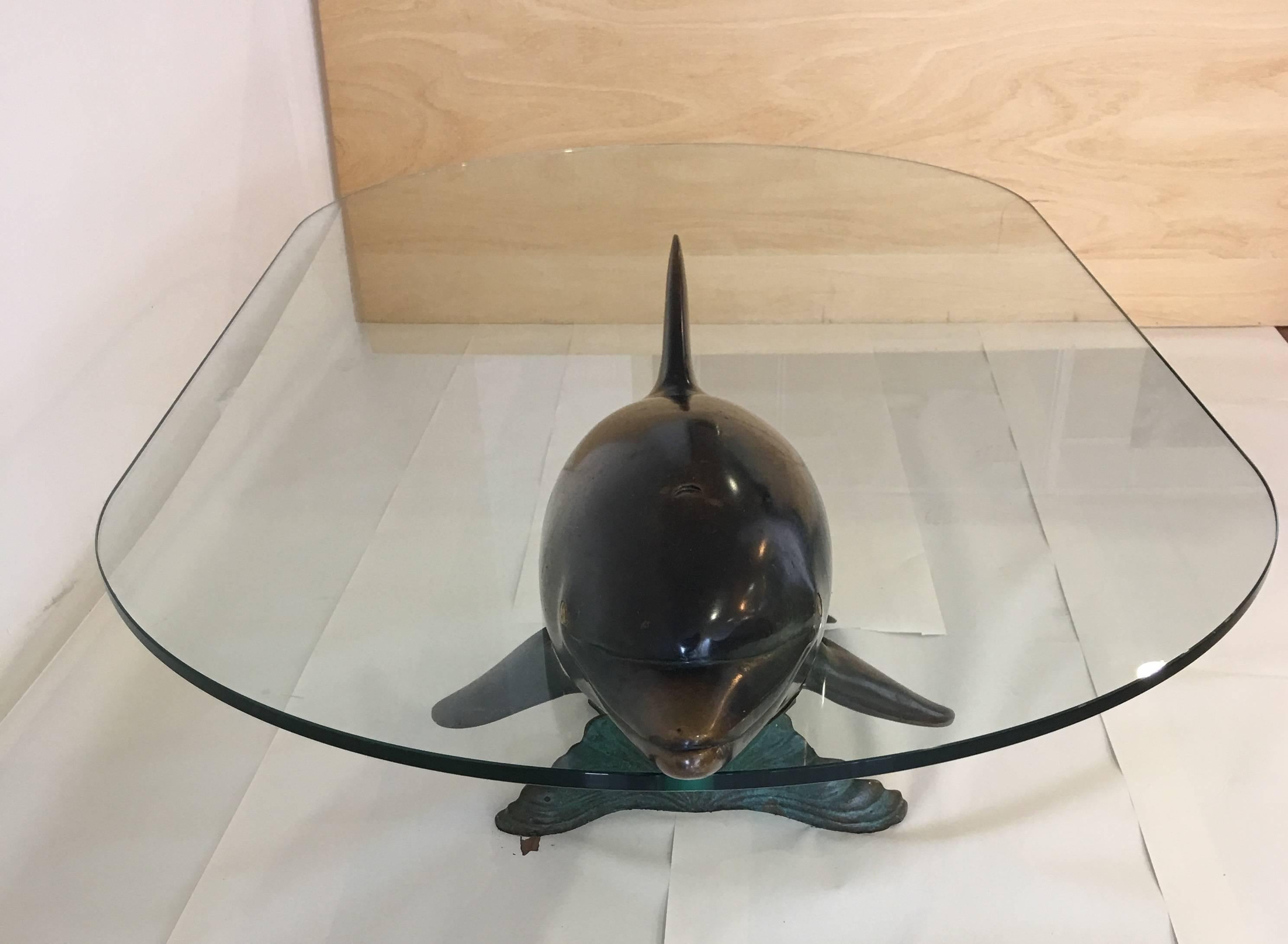 Coffee Table 'Dolphin' Solid Brass and Glass, Valenti, Spain, 20th Century For Sale 3