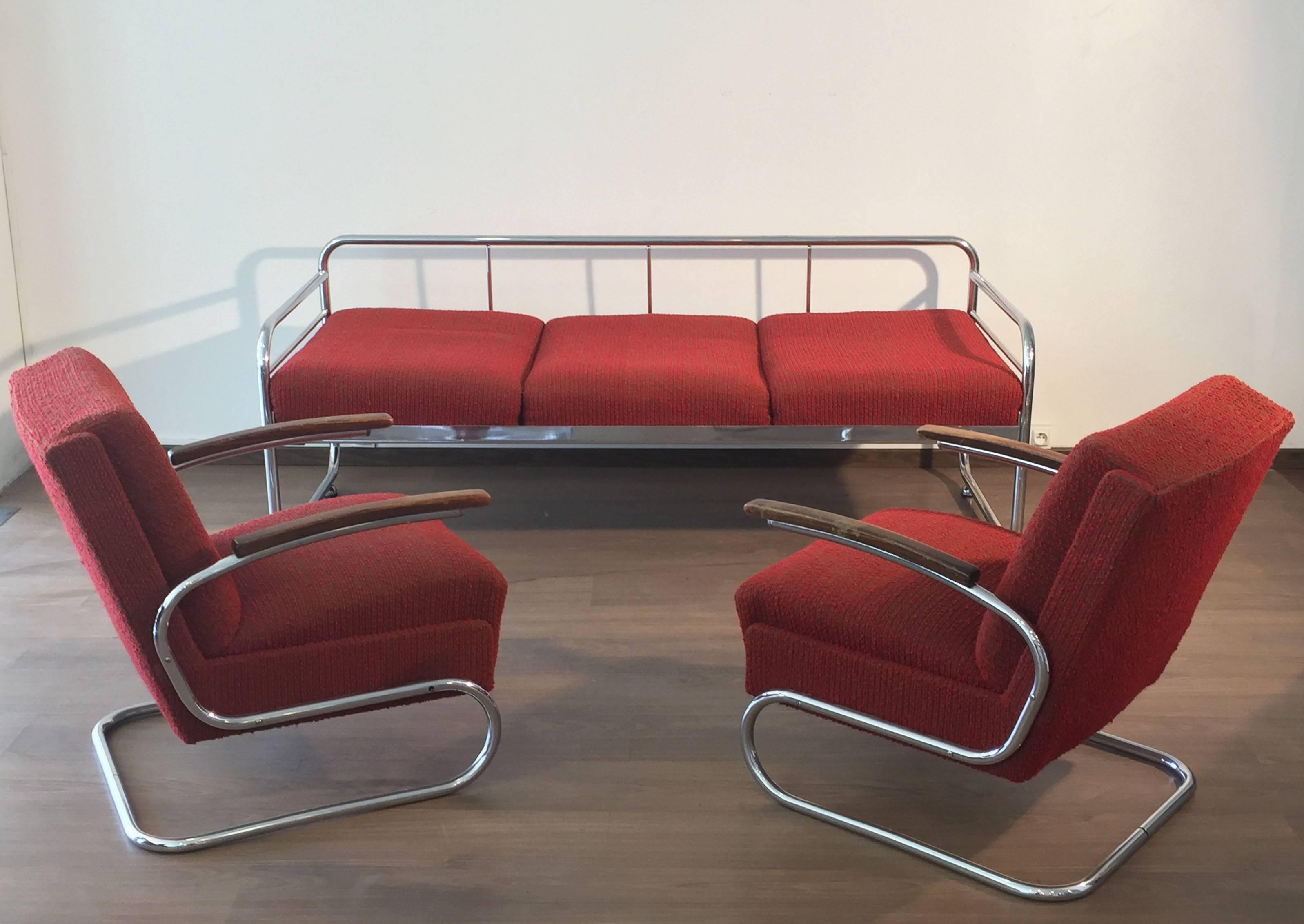 Czech Tubular Modernist Bauhaus Sofa from Slezak Zavody, 1930s 1