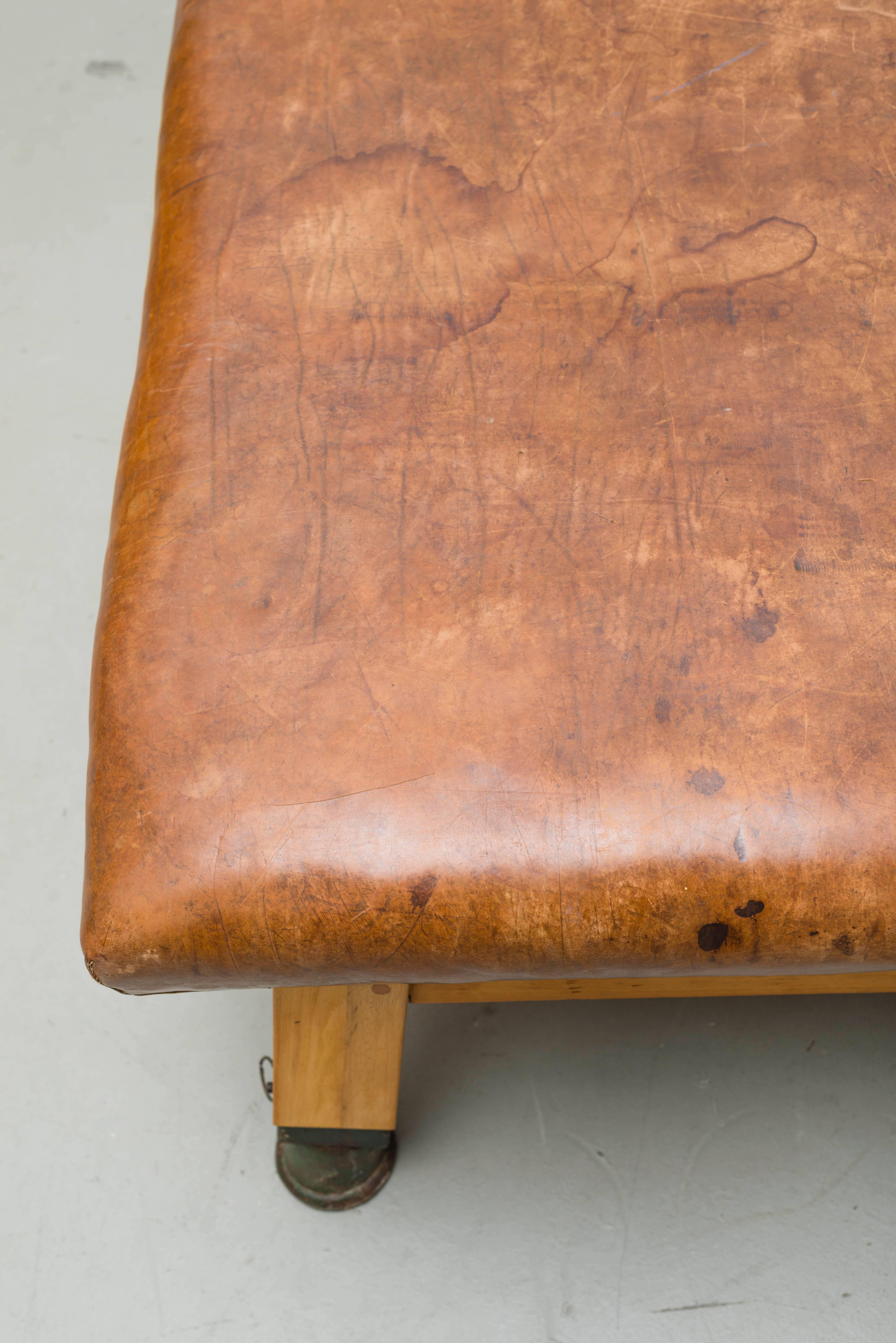 Leather and Wood Gym Bench from the 1930s 1